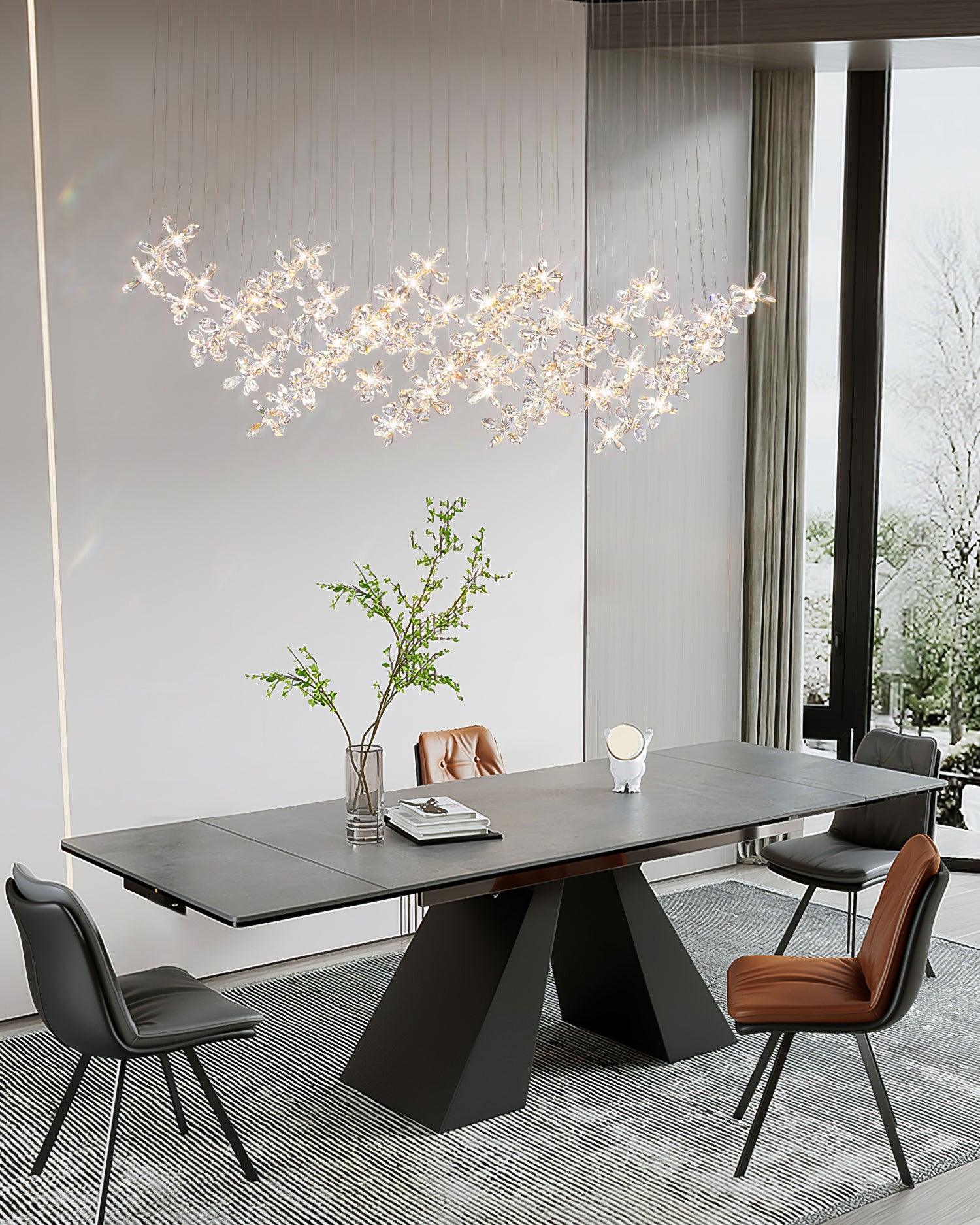 Люстра Floating Butterfly - круглое основание ∅80см x 150см, серебряный, прозрачный, холодный свет