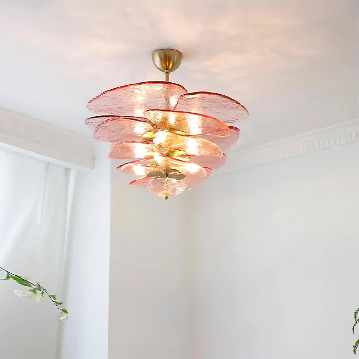 Люстра Petals Gold Murano - 4 яруса ∅67см x 29см, янтарь, золотой