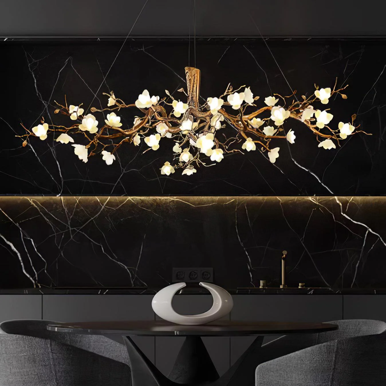 Люстра Flower Bloom Branch Brass - ∅120см х 45см, латунь, белый