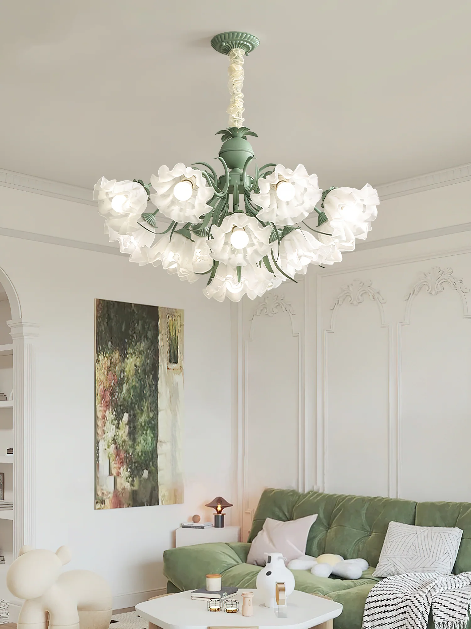 Люстра Lily of the Valley Flower - 3 плафона ∅53см х 32см, зеленый, белый, стекло
