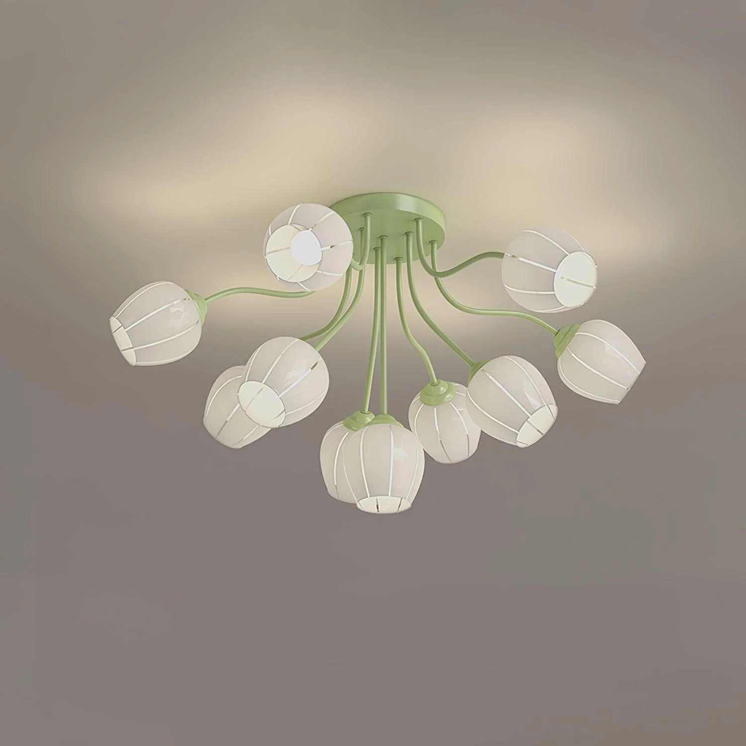 Потолочный светильник Garden Flower - модель A, 7 источников света ∅69см x 40см, зеленый, белый