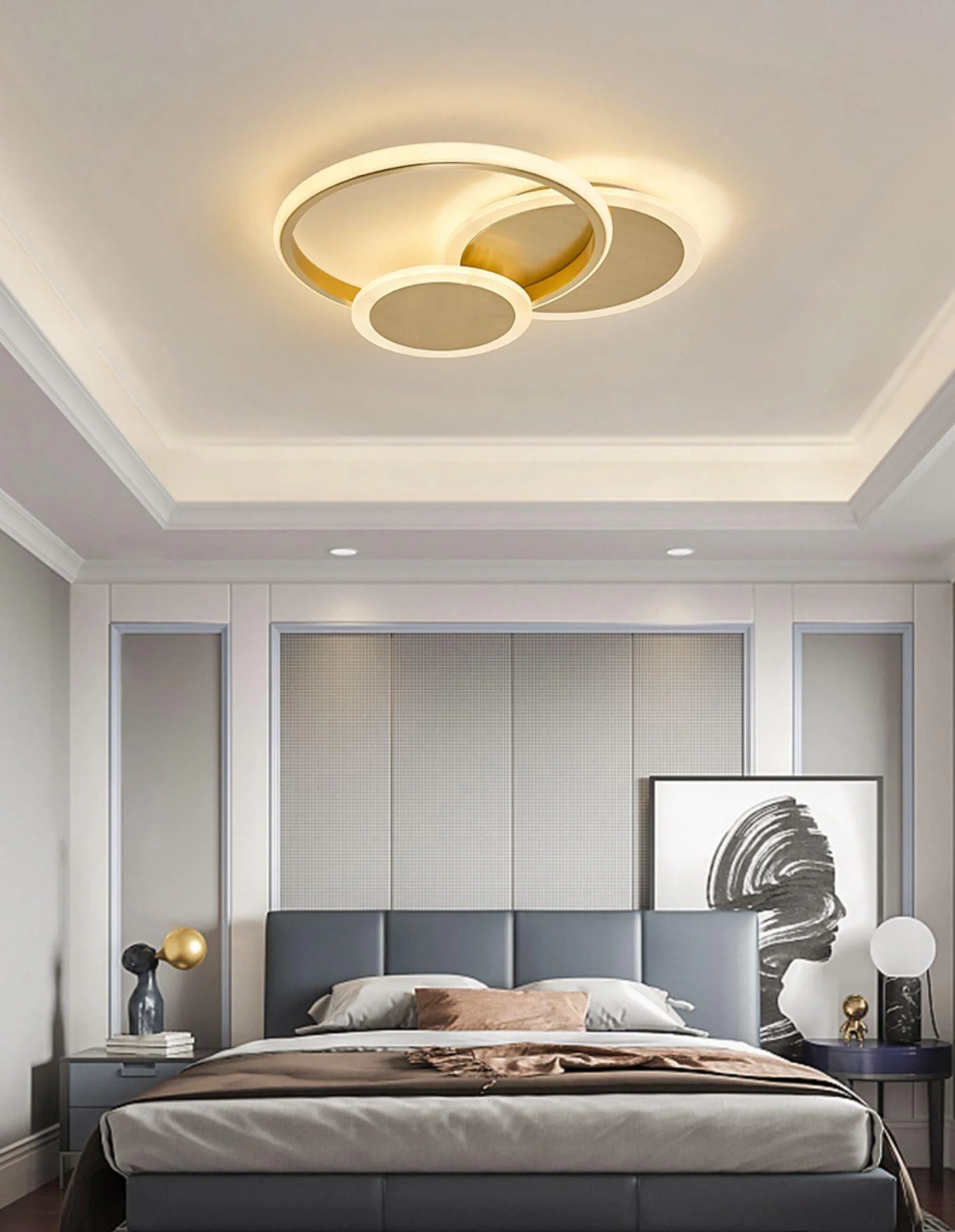 Потолочный светильник Circles LED - 52см x 52см x 6см, латунь, холодный свет