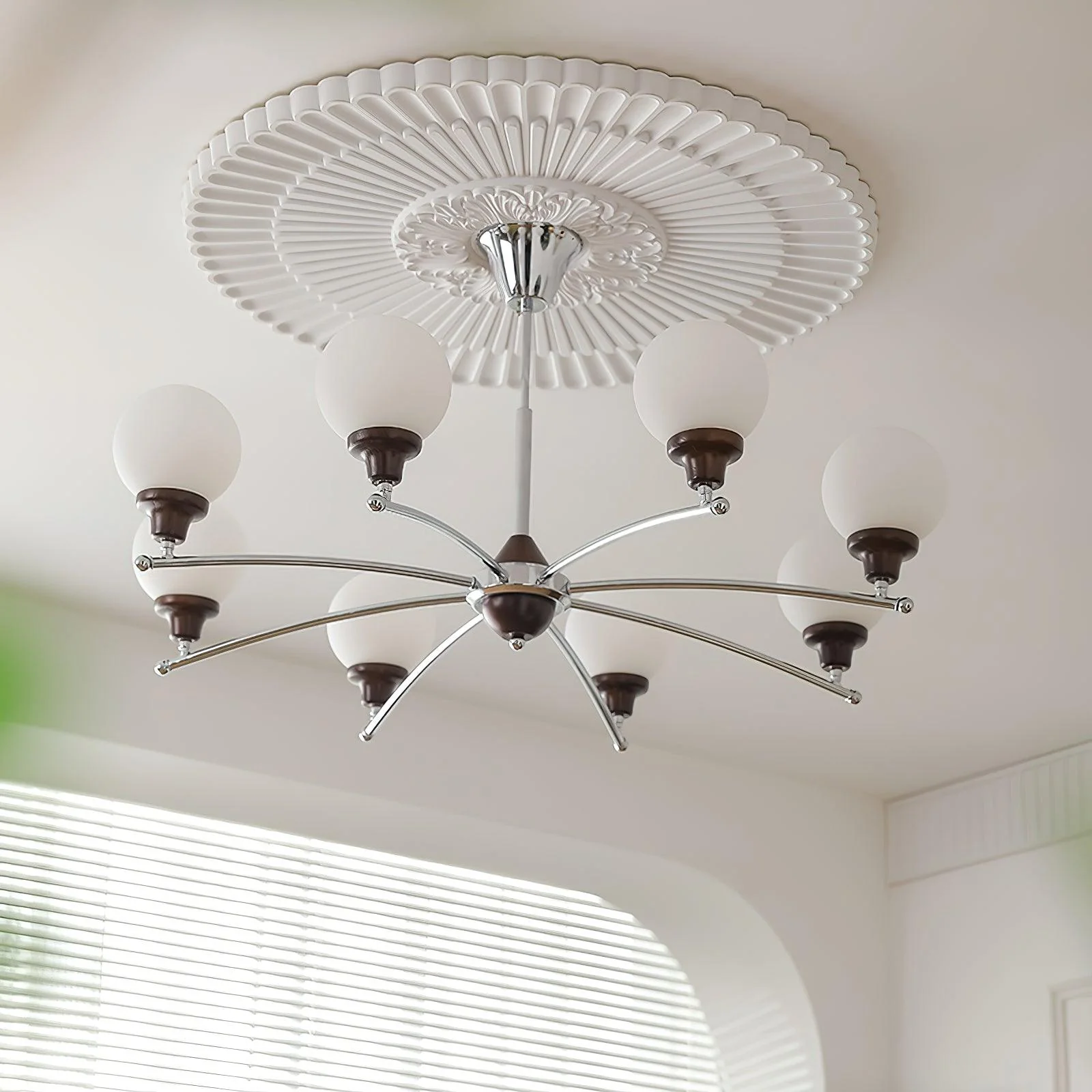 Люстра Walnut Glass Ball - 6 плафонов ∅70см x 45см, хром