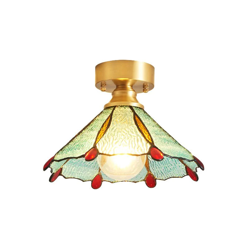 Потолочный светильник Tiffany Floral - модель B, ∅20см x 25см, золотой, матовое стекло