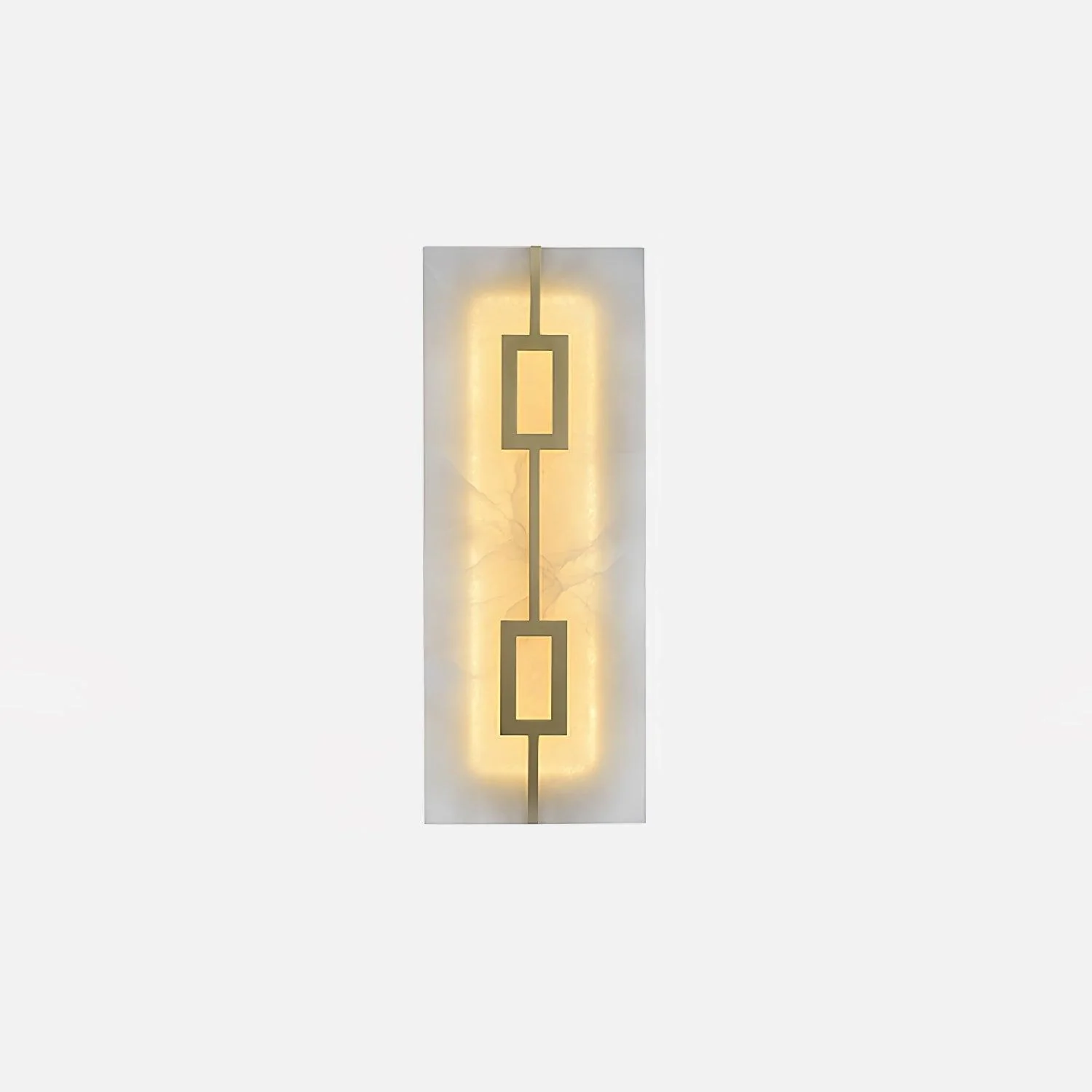 Square Alabaster Wall Lamp - W 6.5″ x H 16.7″ /  W 16.5cm x H 42.5cm Set of 2 / Brass & White / Cool Light