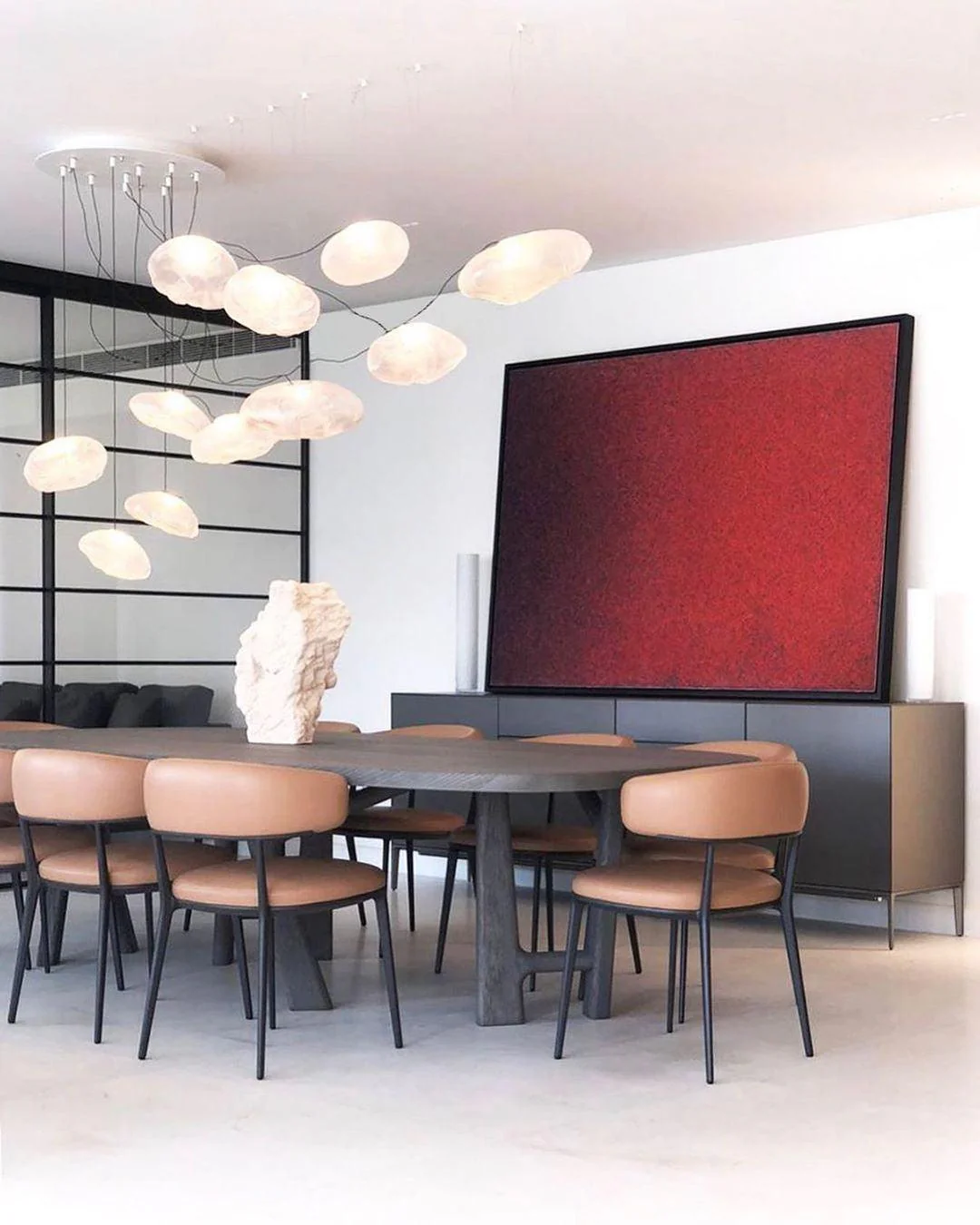 Подвесной светильник Blown Glass Mesh - 20 подвесов, круглое крепление, ∅20см, белый, стекло