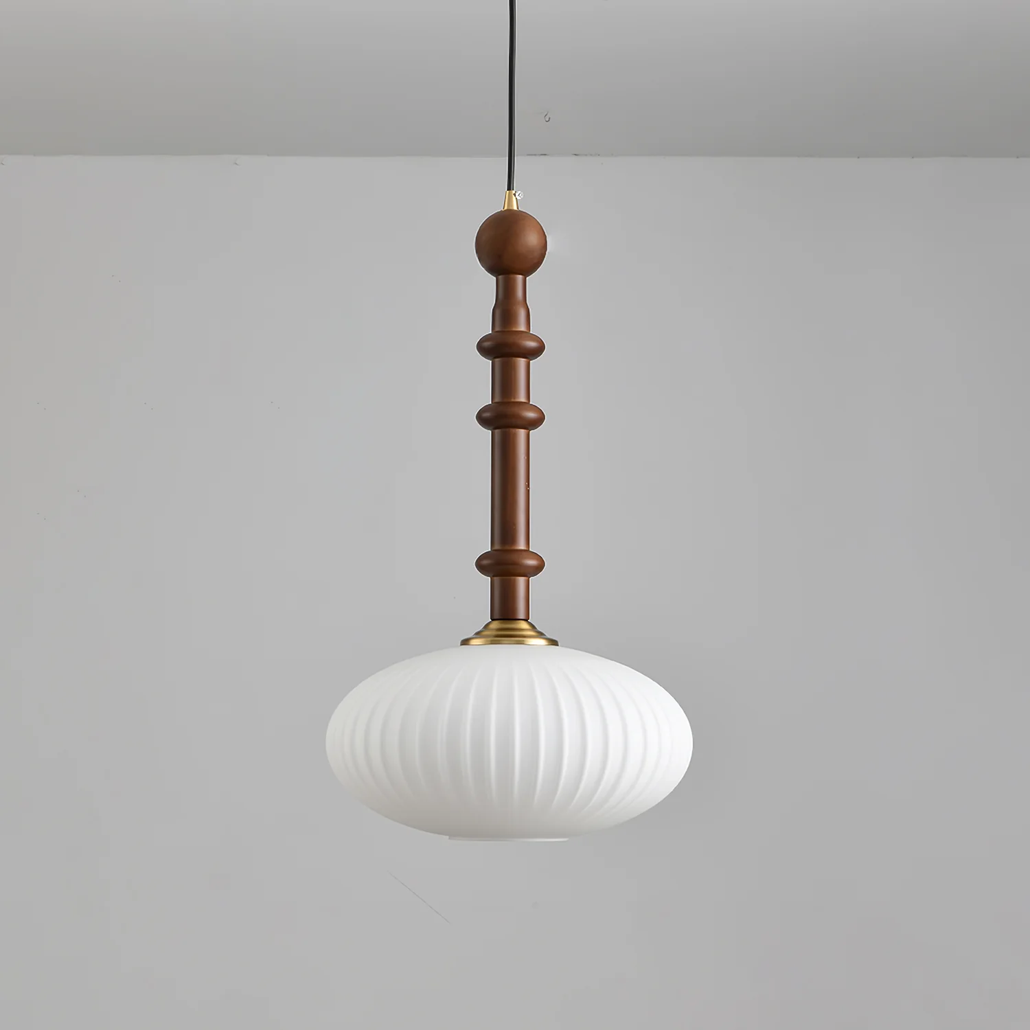 Подвесной светильник Edison Wood - ∅30см x 50см, орех, белый