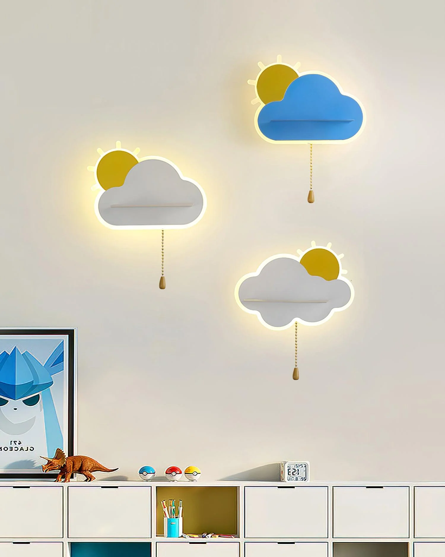 Child Cloud Wall Lamp - ∅ 10.4″ x H 5.9″ Set of 2 / Blue / Warm Light