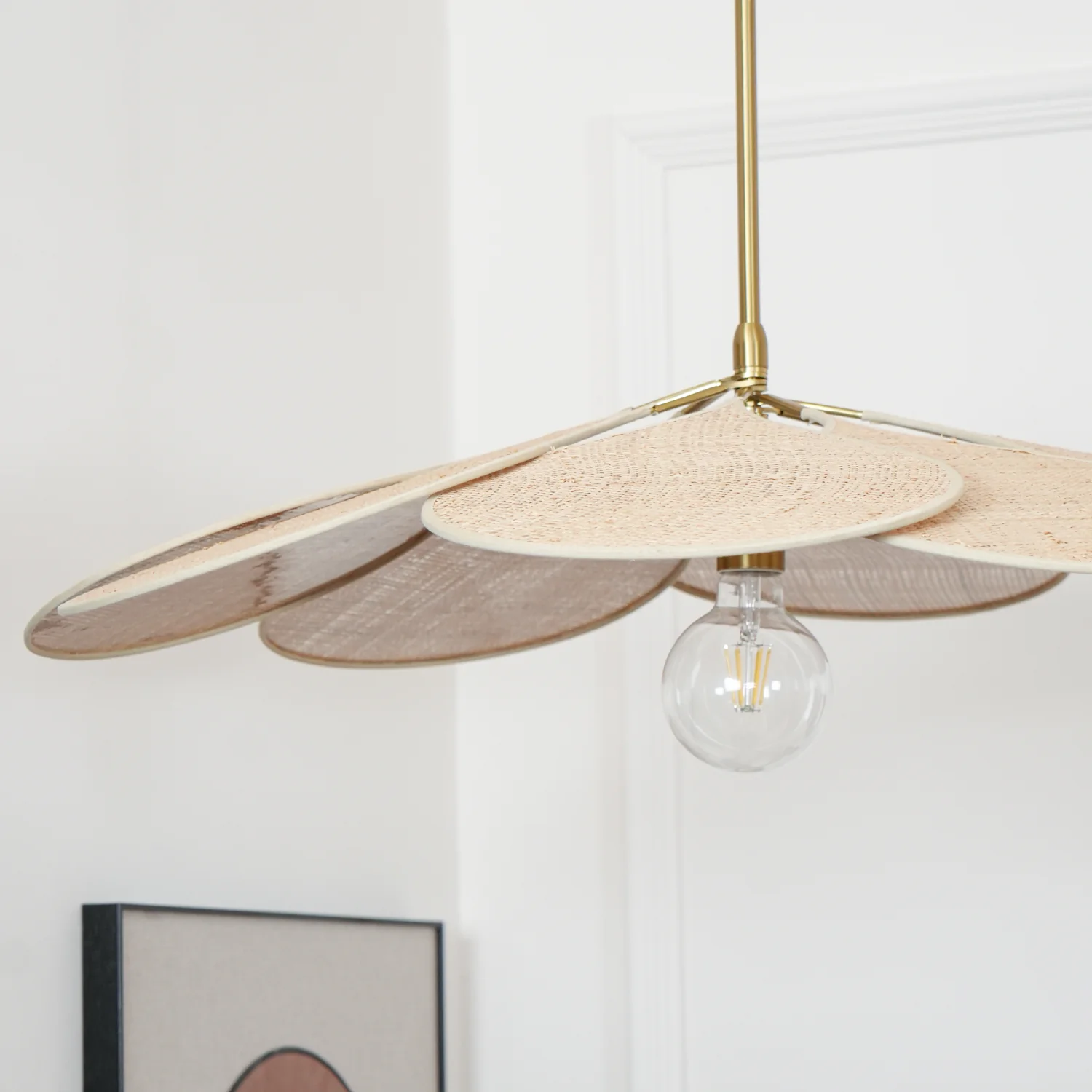 Подвесной светильник Petals Bloom Rattan - ∅100см x 15см, натуральный ротанг, золотой