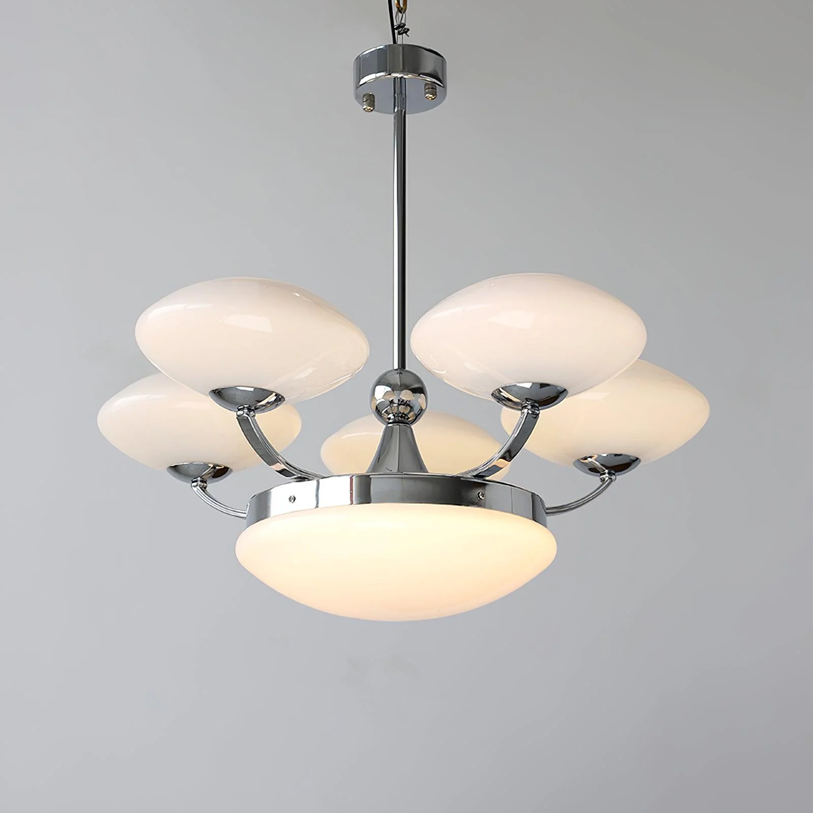 Люстра Keston - 6 плафонов ∅70см x 28см, хром, белый