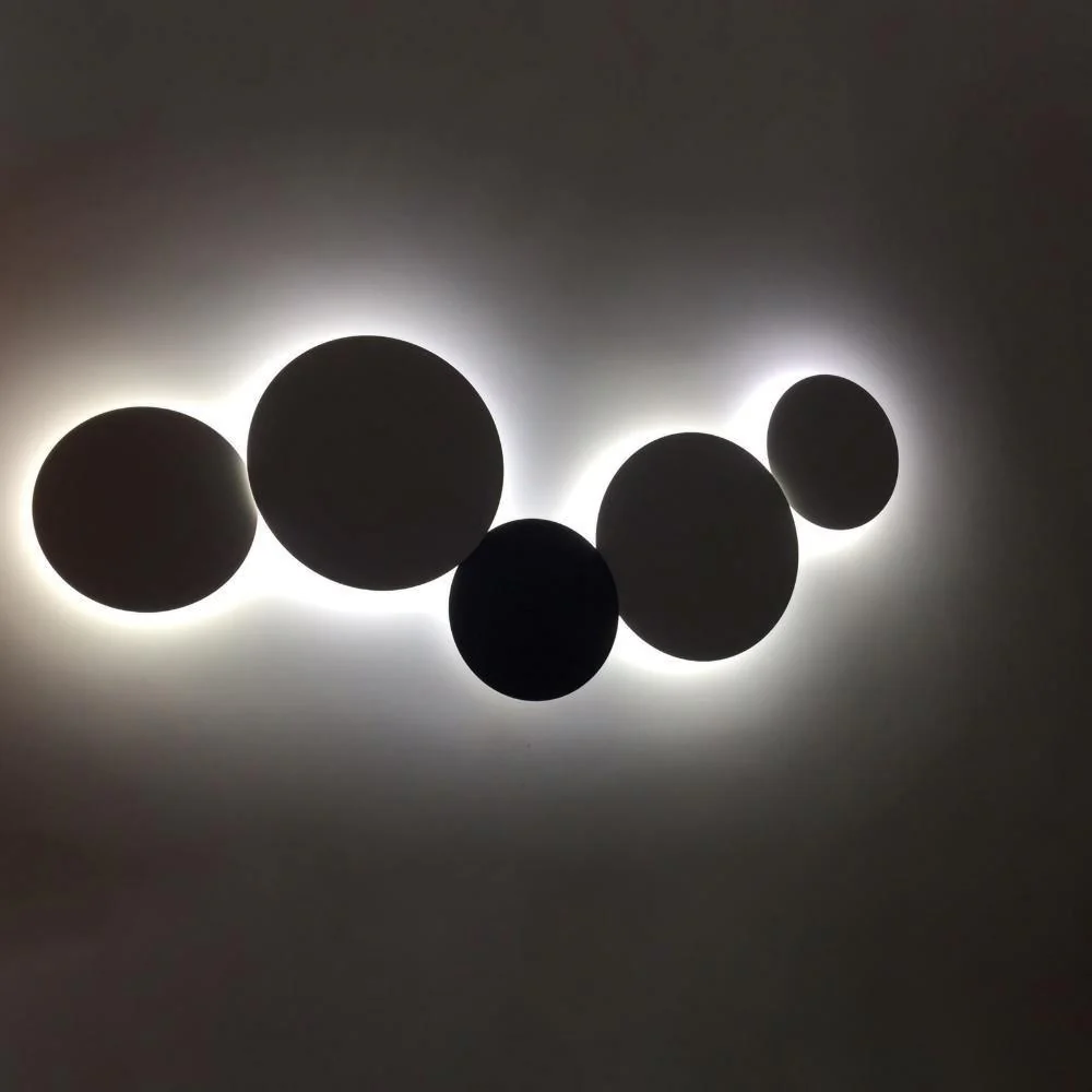 Geometric Disc Wall Lamp - Dia 28cm x H5cm set of 2 / White / Warm white