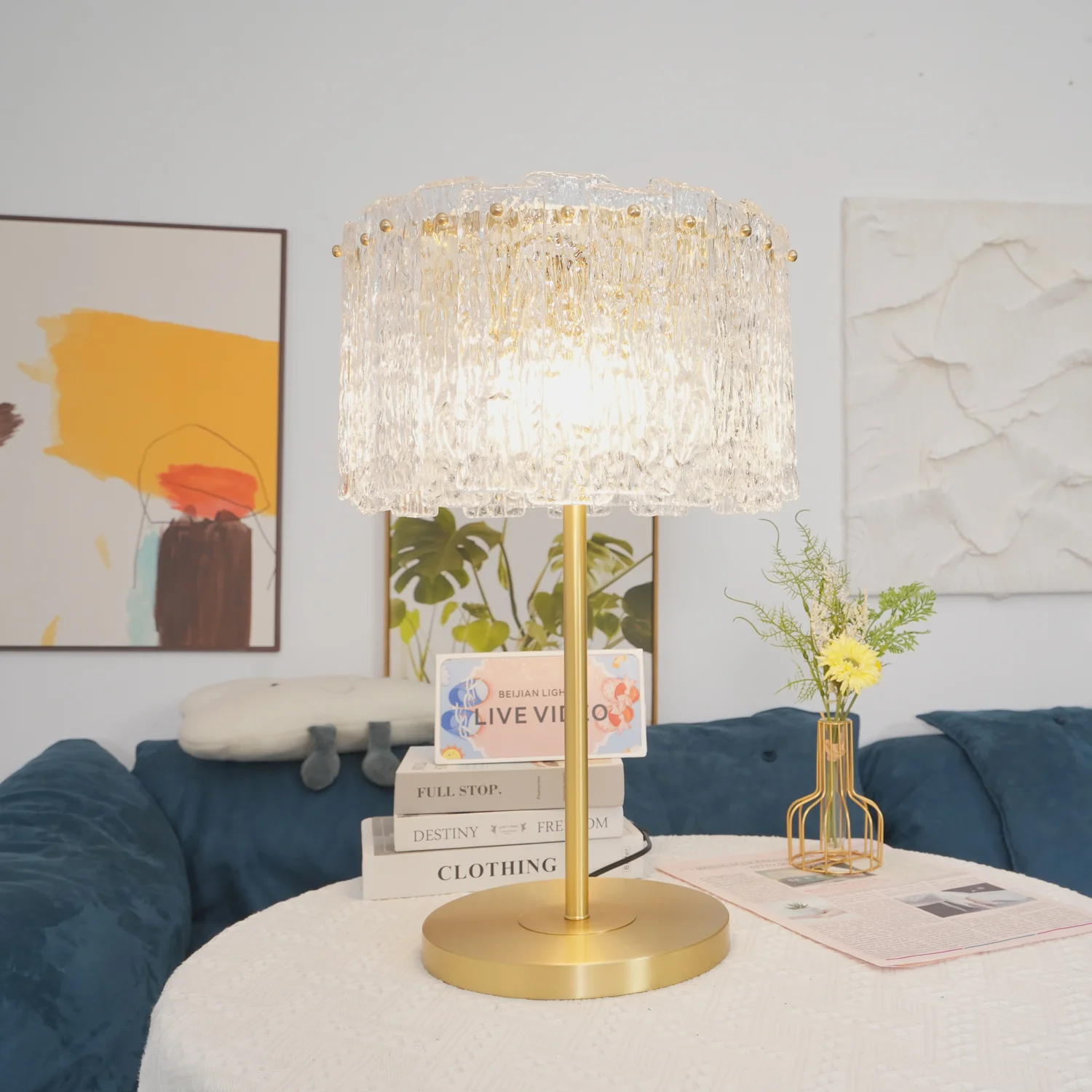 Skylar Table Lamp - ∅ 13.7″ x H 23.6″/ Dia 35cm x H 60cm / Brass & Clear / AU plug