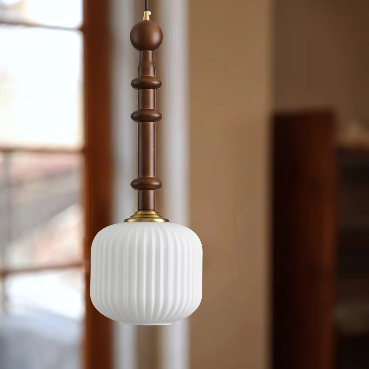 Подвесной светильник Edison Wood - ∅30см x 50см, орех, белый