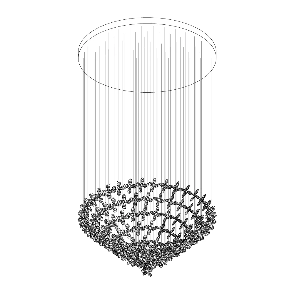 Люстра Floating Butterfly - круглое основание ∅80см x 150см, серебряный, прозрачный, холодный свет