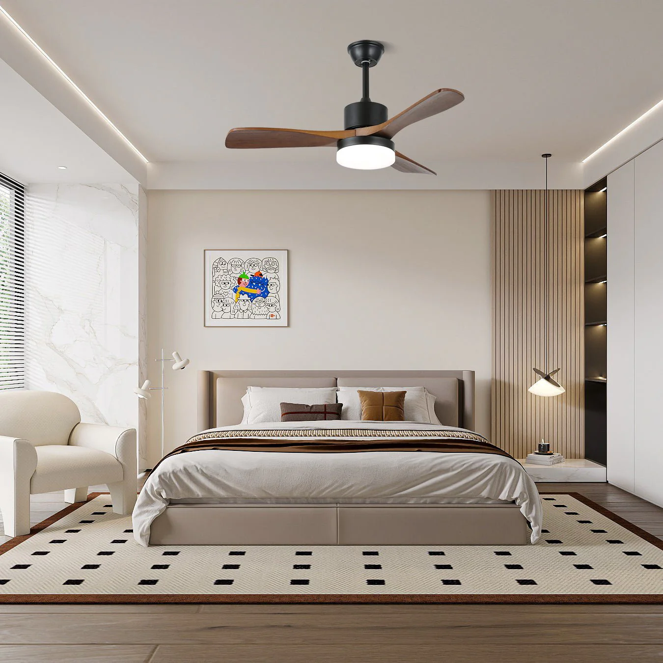 Потолочный светильник Morty Adams Wooden - модель A ∅132см x 30см, орех, черный, 3000-6500К