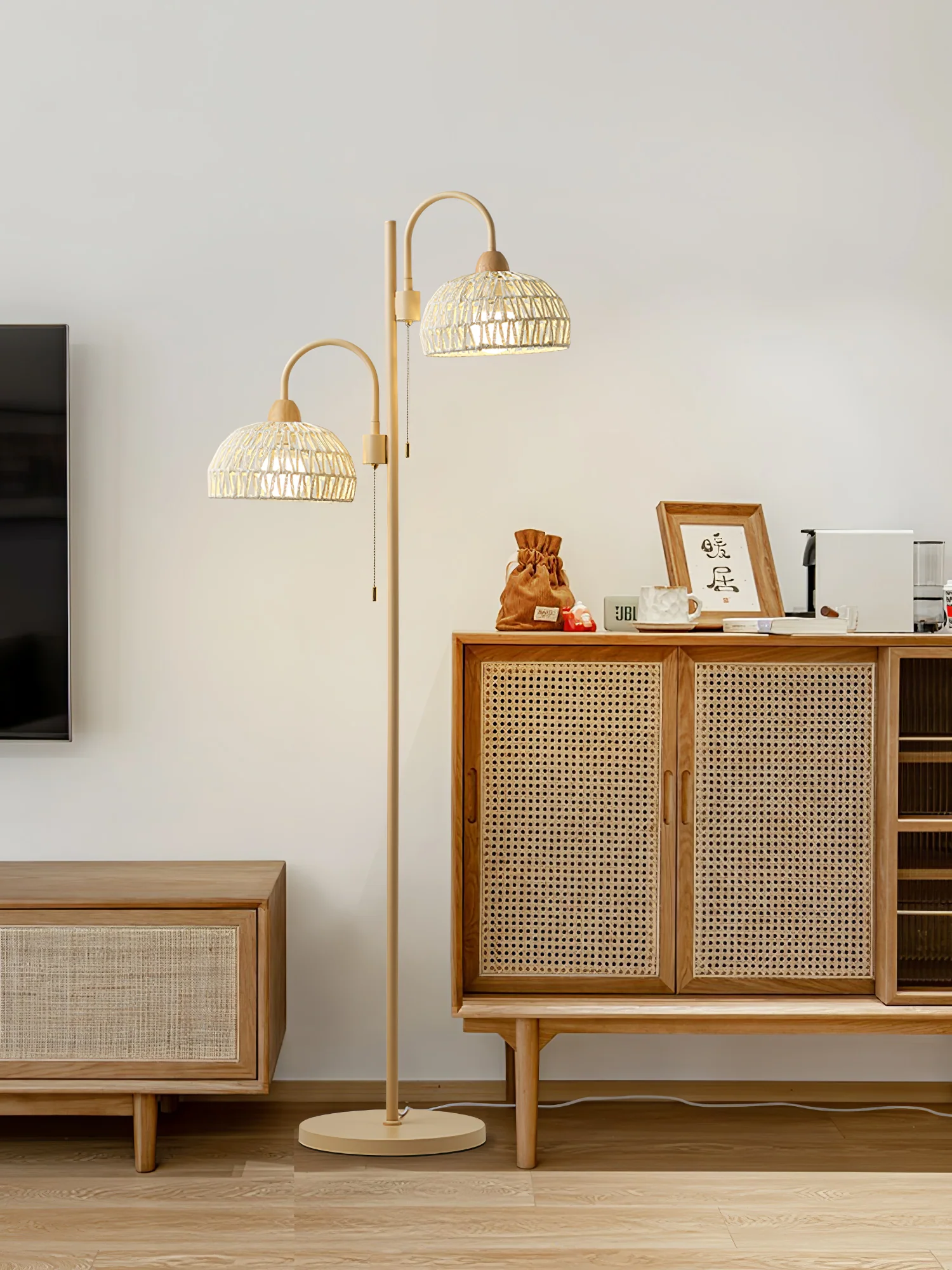 Торшер Rattan Arch - ∅ 30см x 155см, бежевый