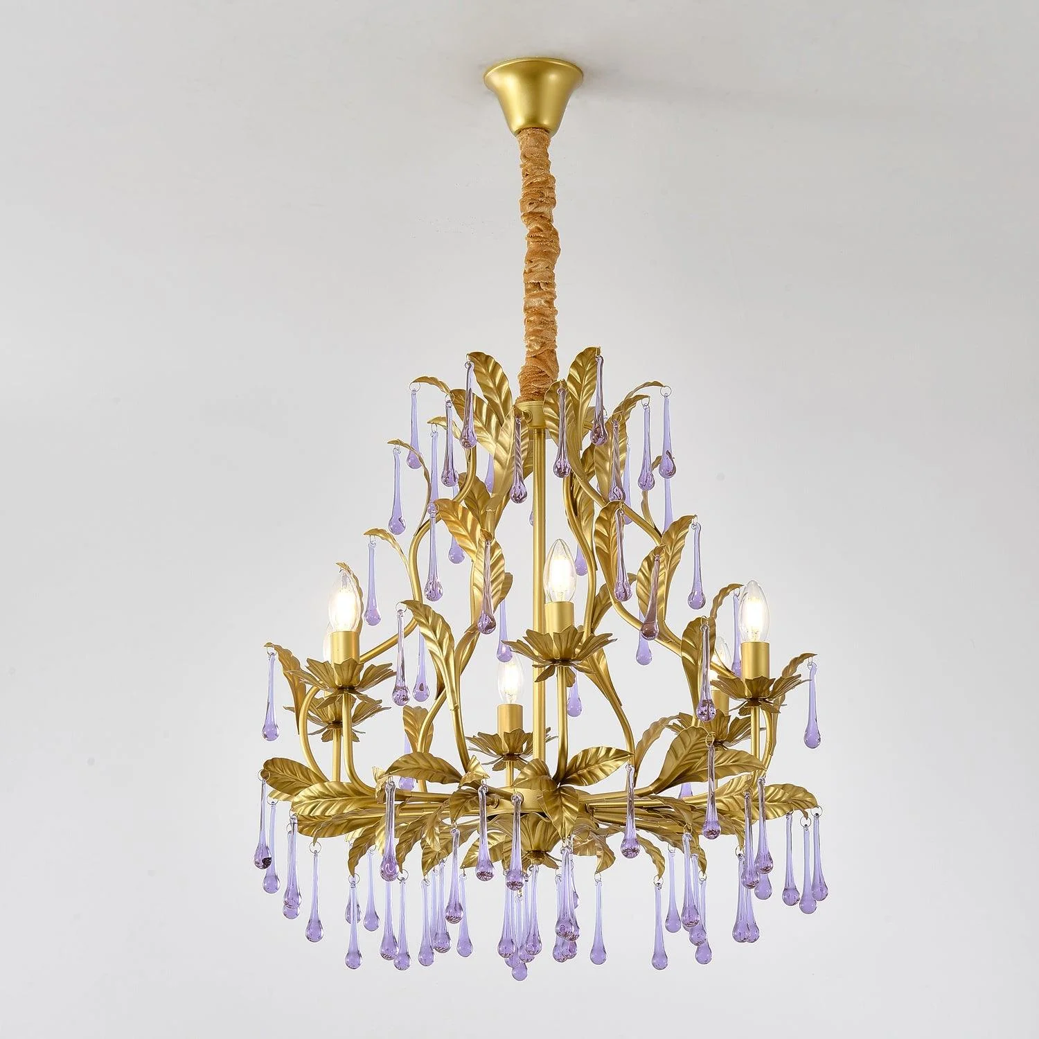 Люстра Amethyst Drops Glass - 8 подвесов ∅80см x 92см, золотой, карамельное стекло