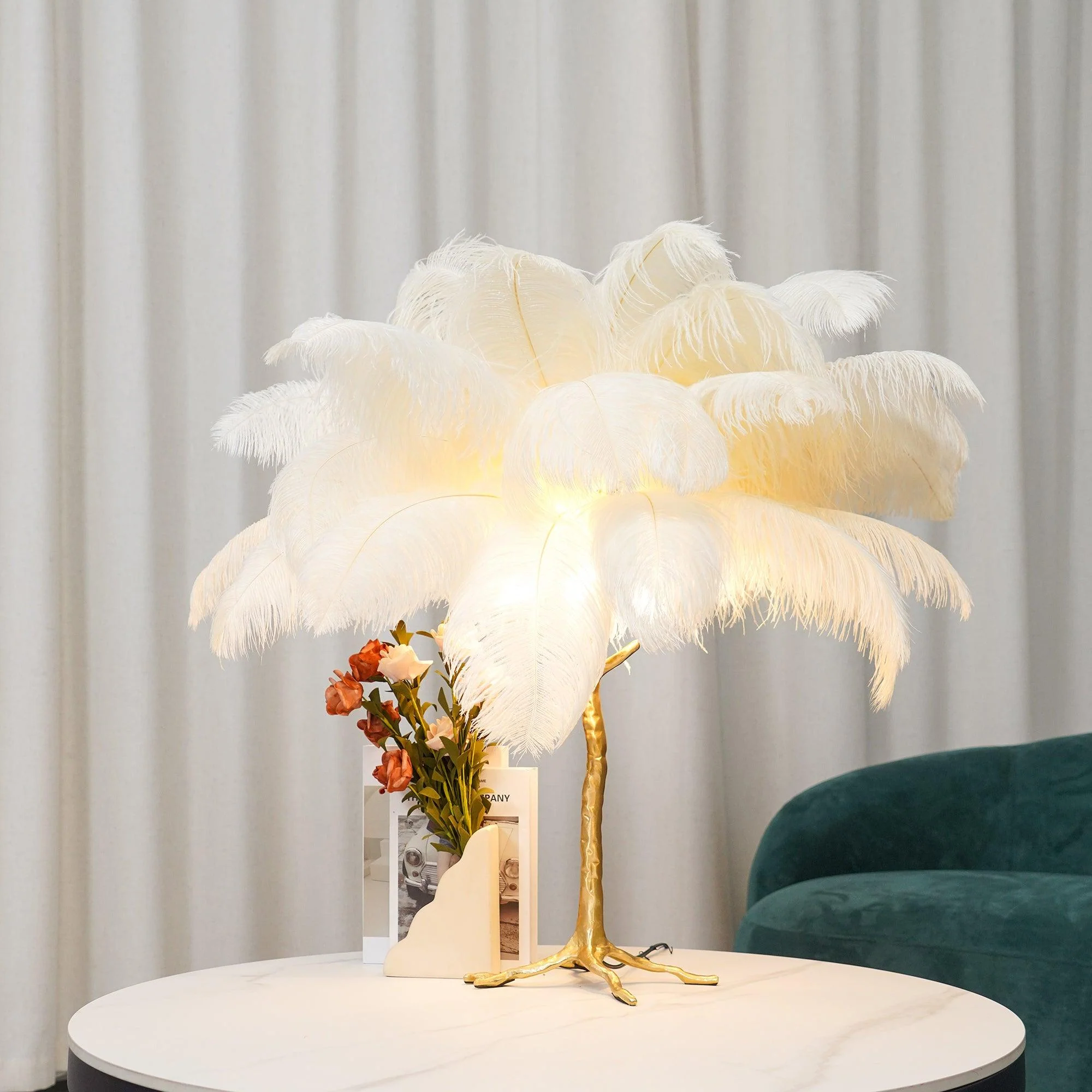Настольный светильник Ostrich Feather - серебряный, темно-розовый