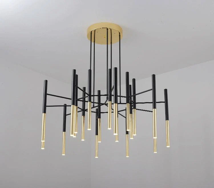Люстра Metal Tubular - 12 подвесов ∅60см x 45см, черный, золотой