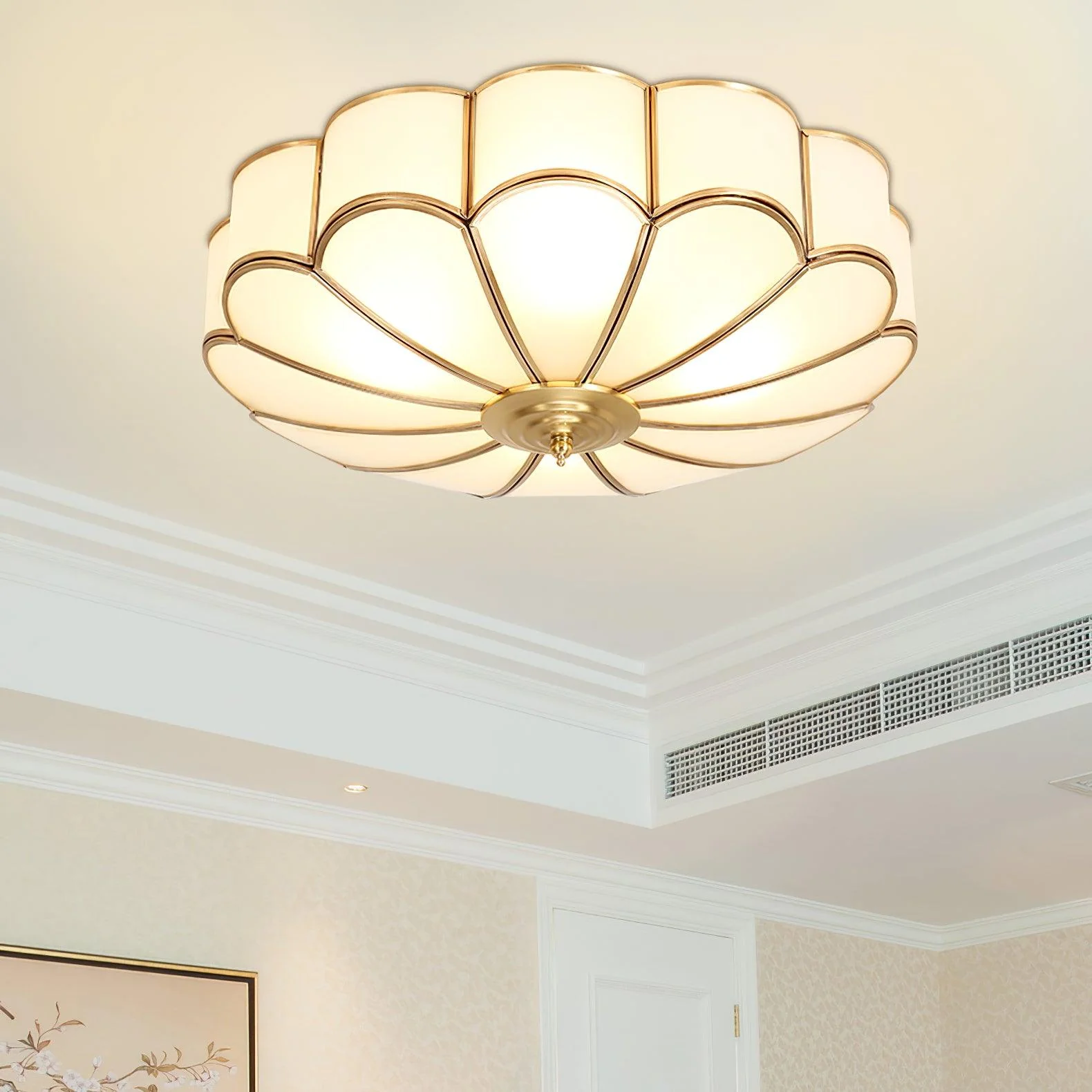 Потолочный светильник Flower Shape Glass Recessed - 6 плафонов ∅60см x 20см, латунь, стекло