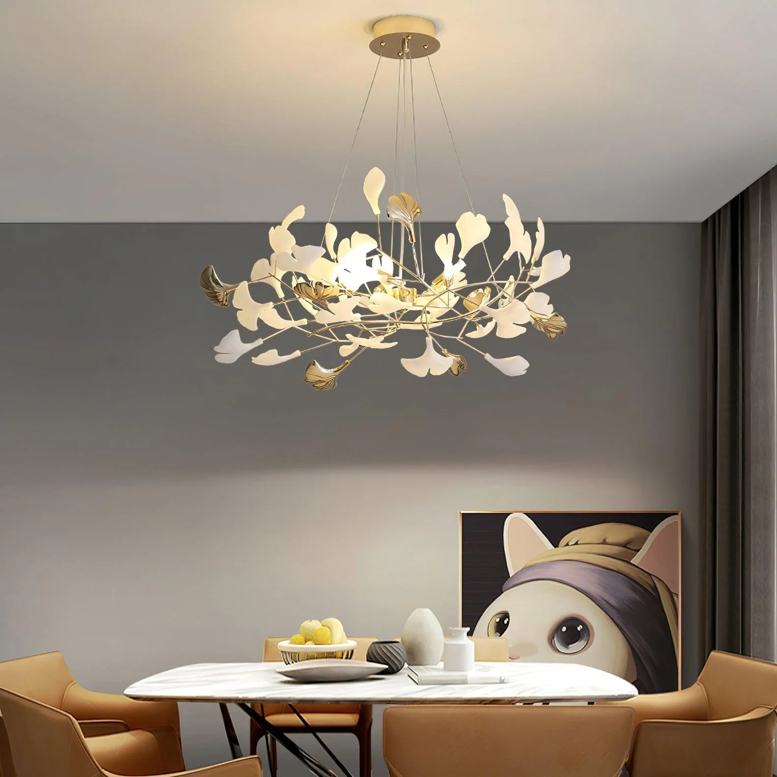 Люстра Gingko R - модель C, 120см x 45см x 45см, золотой, белый