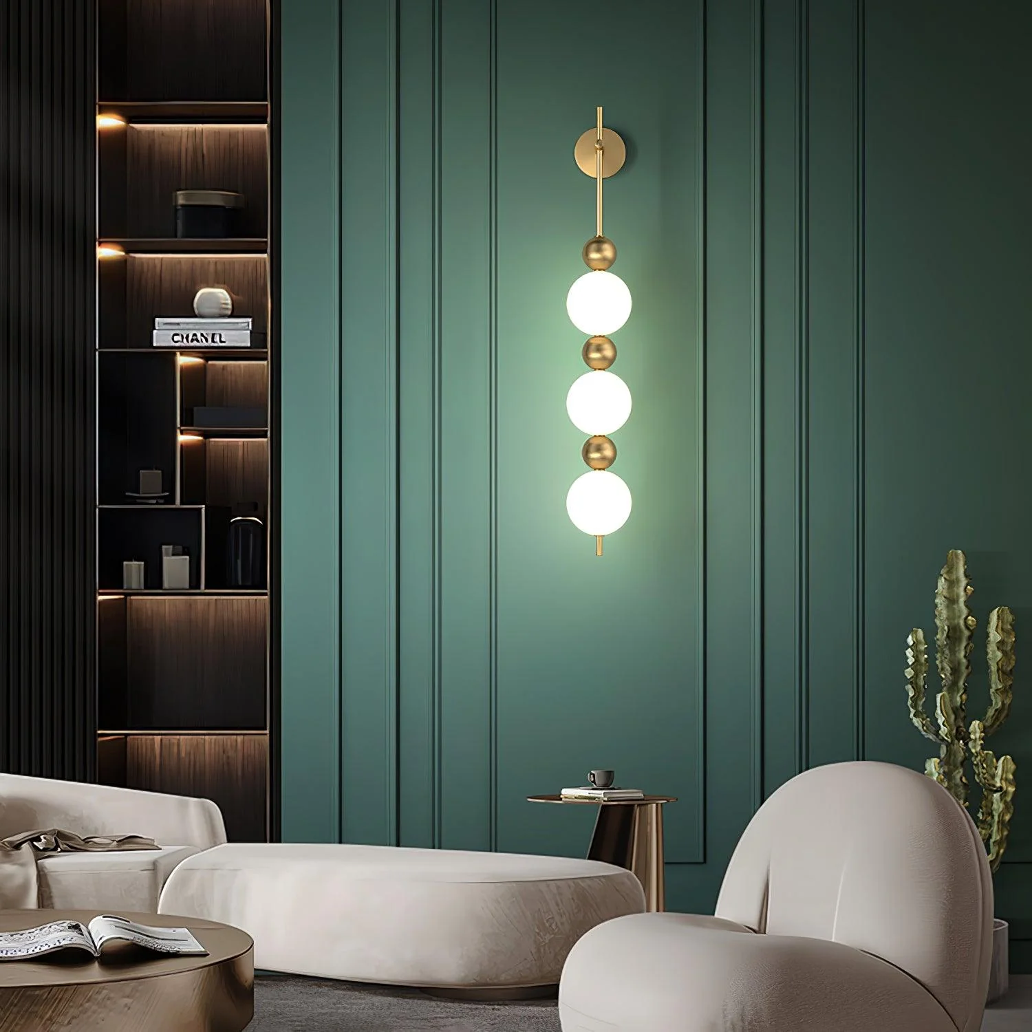 Candied Haws String Wall Lamp - ∅ 10.2″ x H 32.3″ / ∅ 15cm x H 82cm Set of 2 / Gold & White / Warm Light