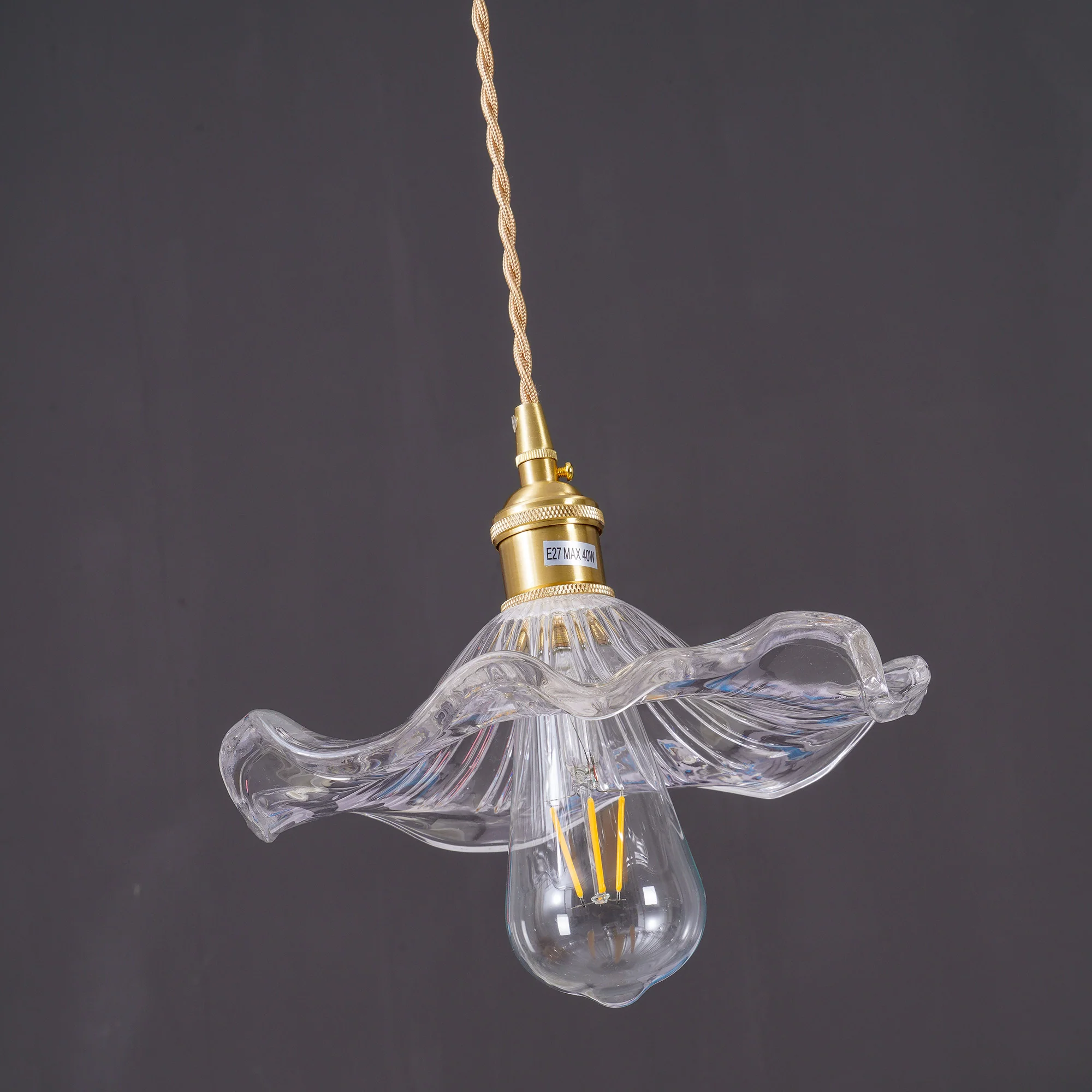 Подвесной светильник Glass Hibiscus Flower - ∅25см x 12см, золотой, прозрачный