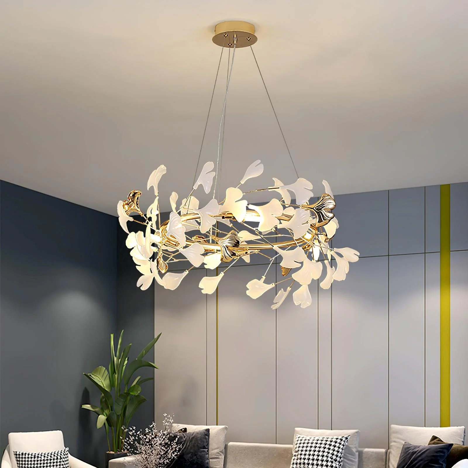 Люстра Gingko T - модель A, ∅80см x 30см, золотой, белый