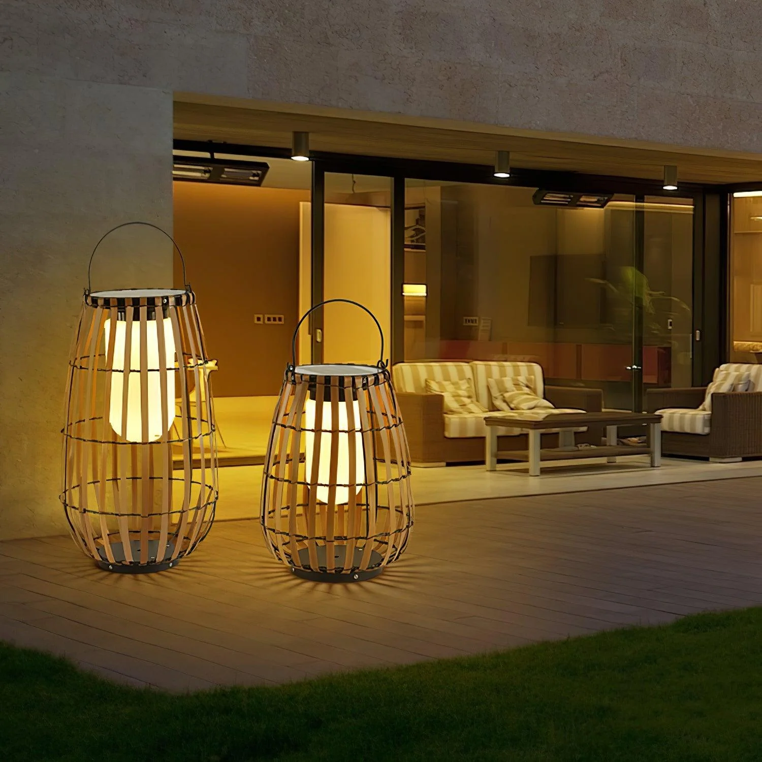 Уличный светильник Tropic Braid Lantern - модель B, солнечная батарея, ∅30см x 40см, черный, дерево