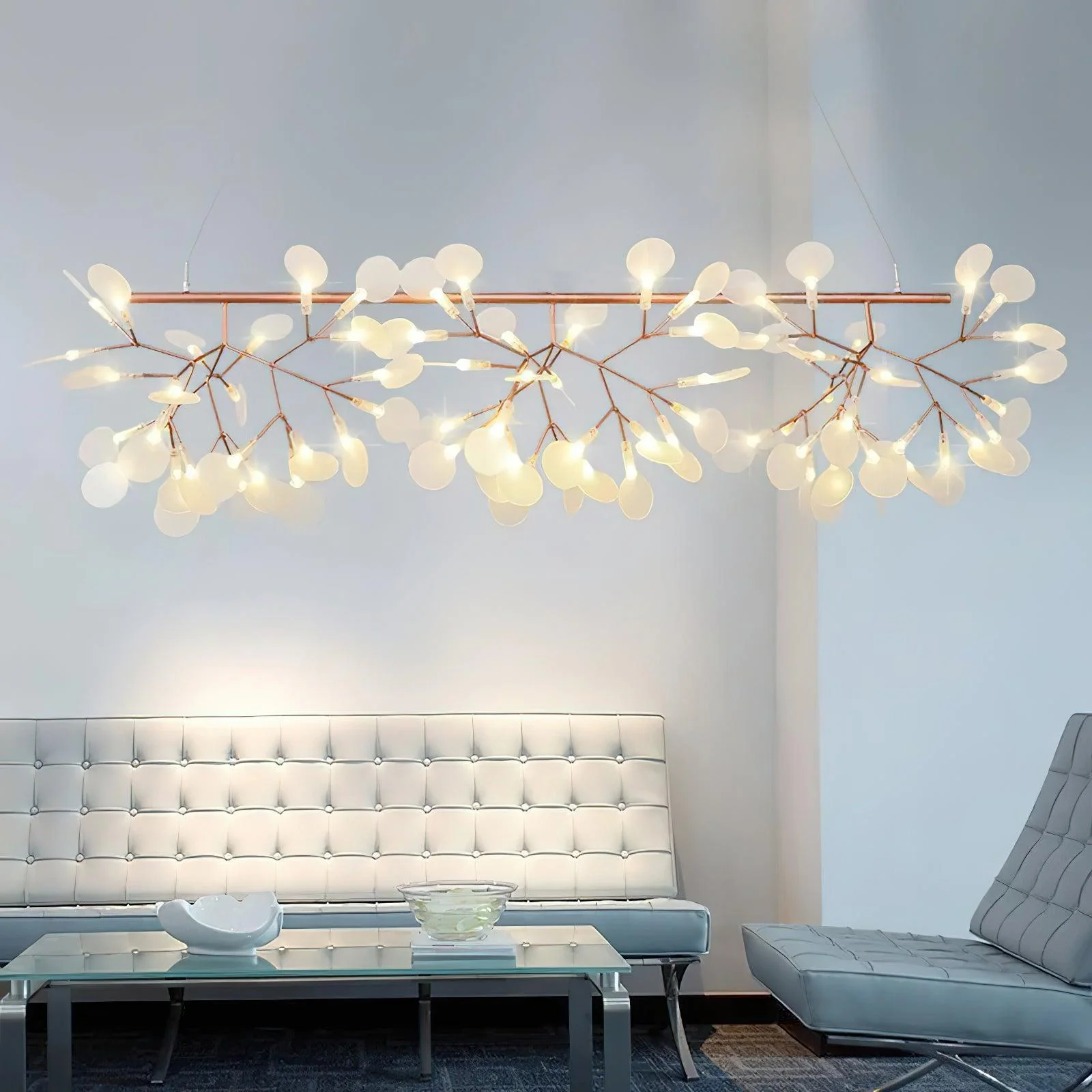 Люстра Long Style Firefly LED - комбо 1, 162 источника света, 200см х 50см, черный, холодный свет, диммер, пульт ДУ