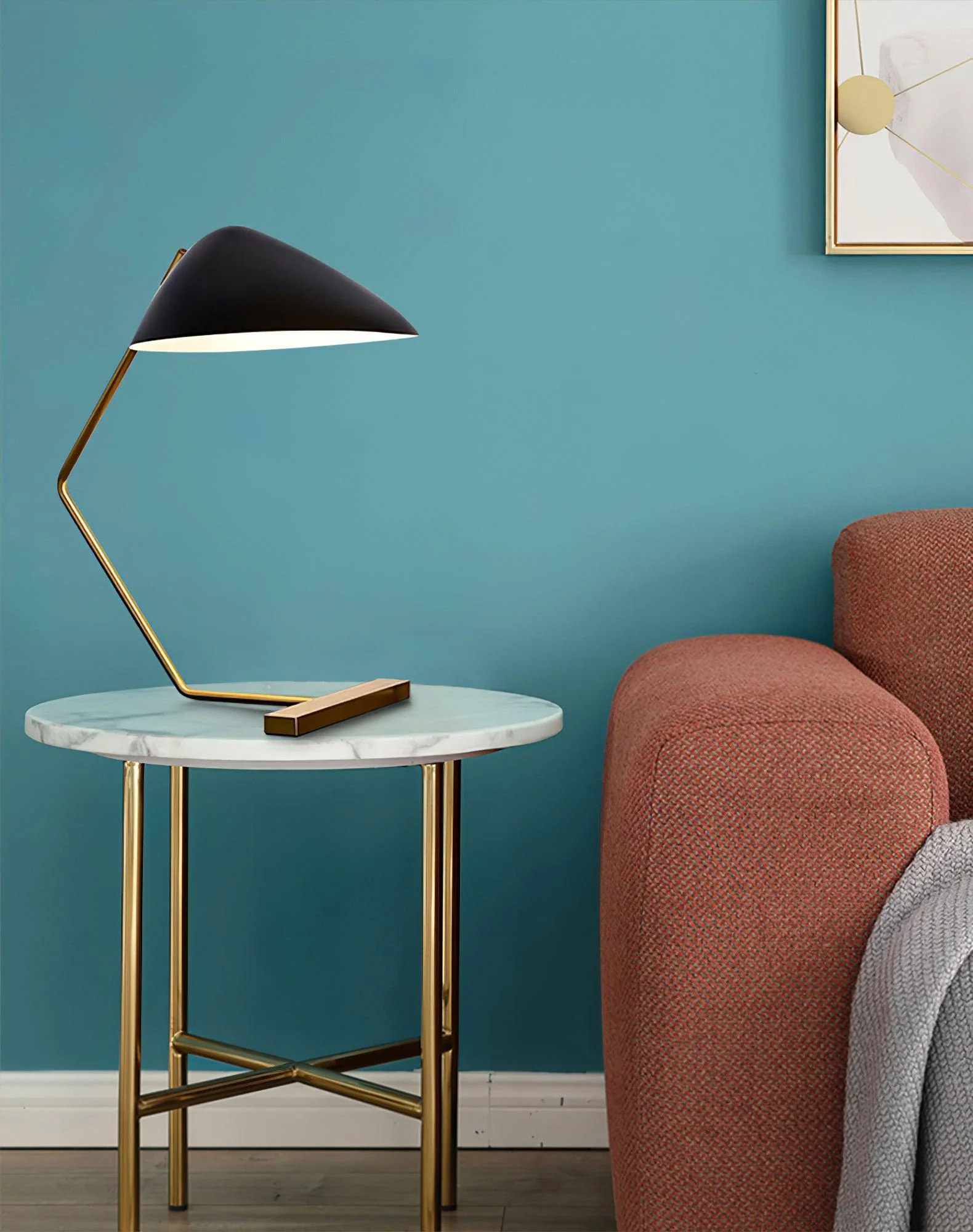 Curvilinear Mid-Century Table Lamp - L 18.1″ x H 21.3″ / L 46cm x H 54cm / Gold+Black / AU plug