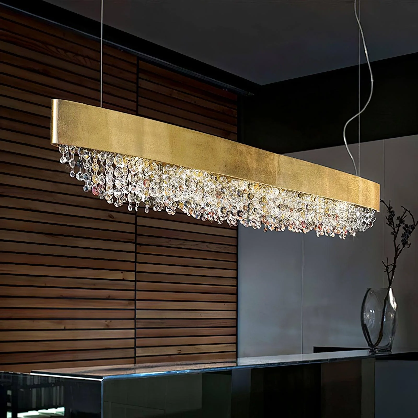 Подвесной светильник Marilyn Modern Crystal - 100см x 13см x 26см, розовое золото, прозрачный кристалл