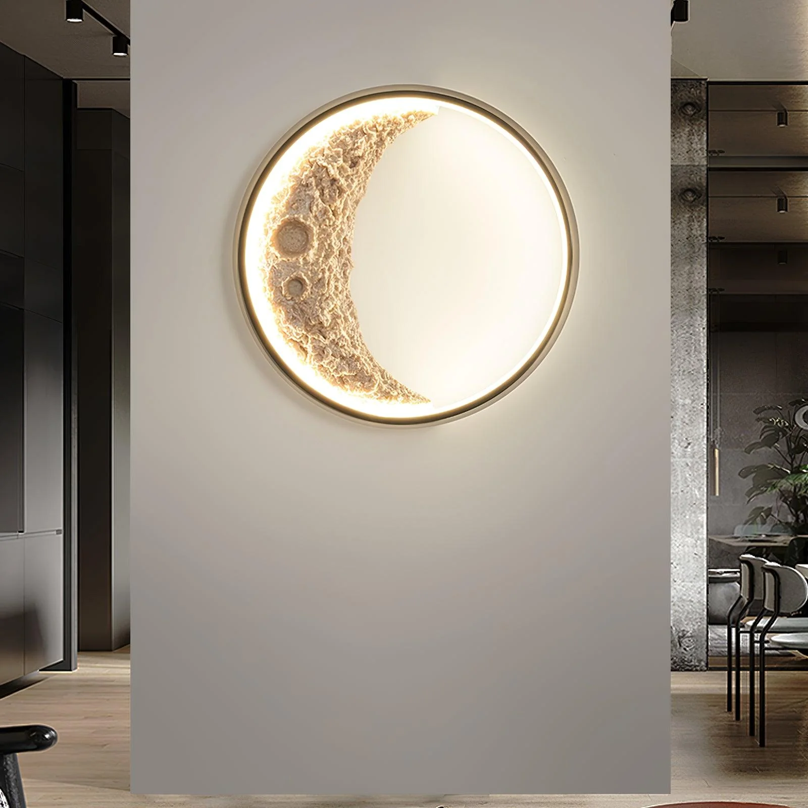 Moon Wall Lamp - Set of 2 ∅ 31.5″ x H 31.5″ / Black+White / Warm Light