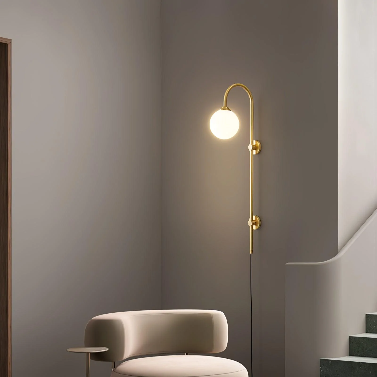 Настенный светильник Globe Brass Plug-in - ∅15см х 120см, золотой, белый