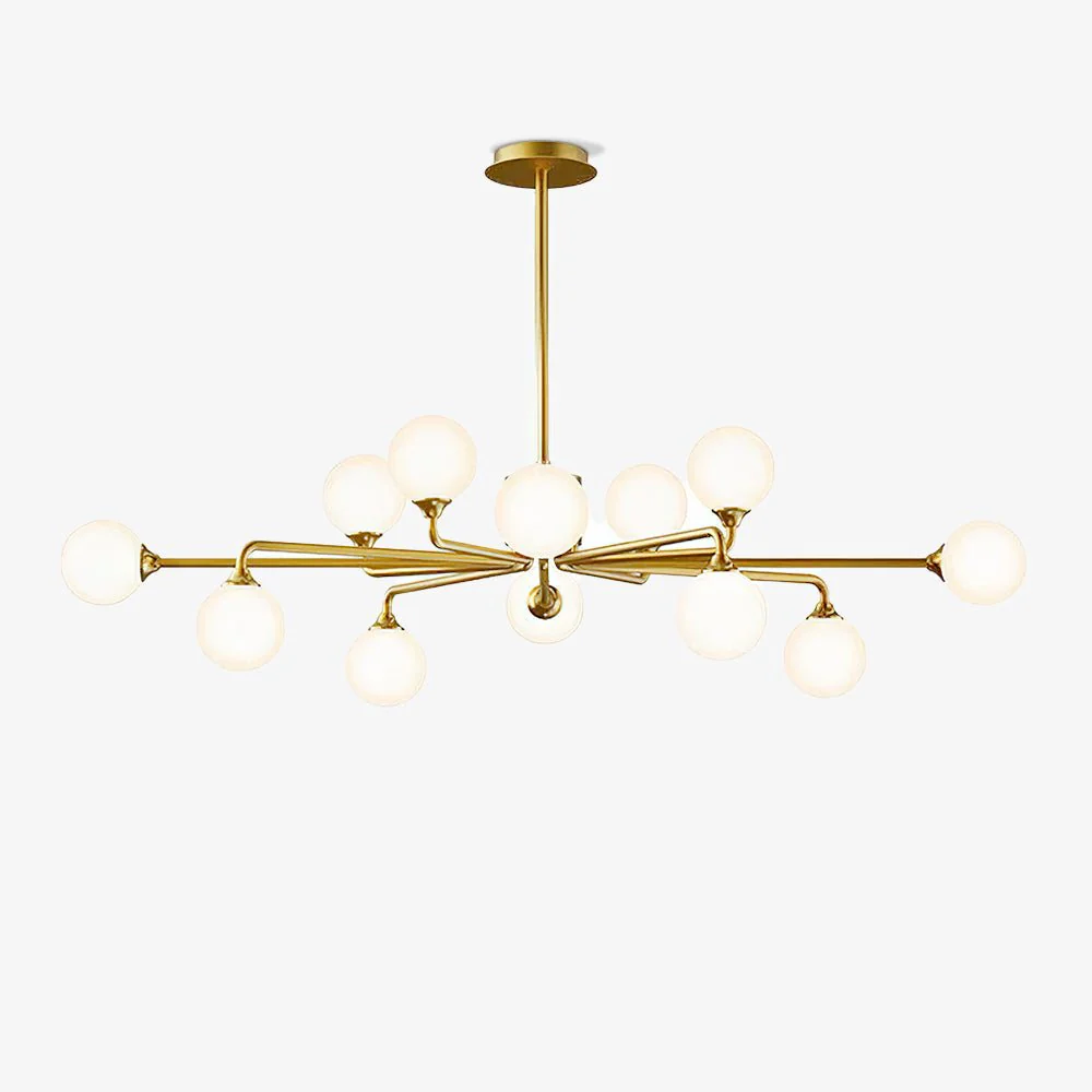 Люстра Staggered Glass Globes - 12 подвесов ∅113см x 29см, золотой, белый