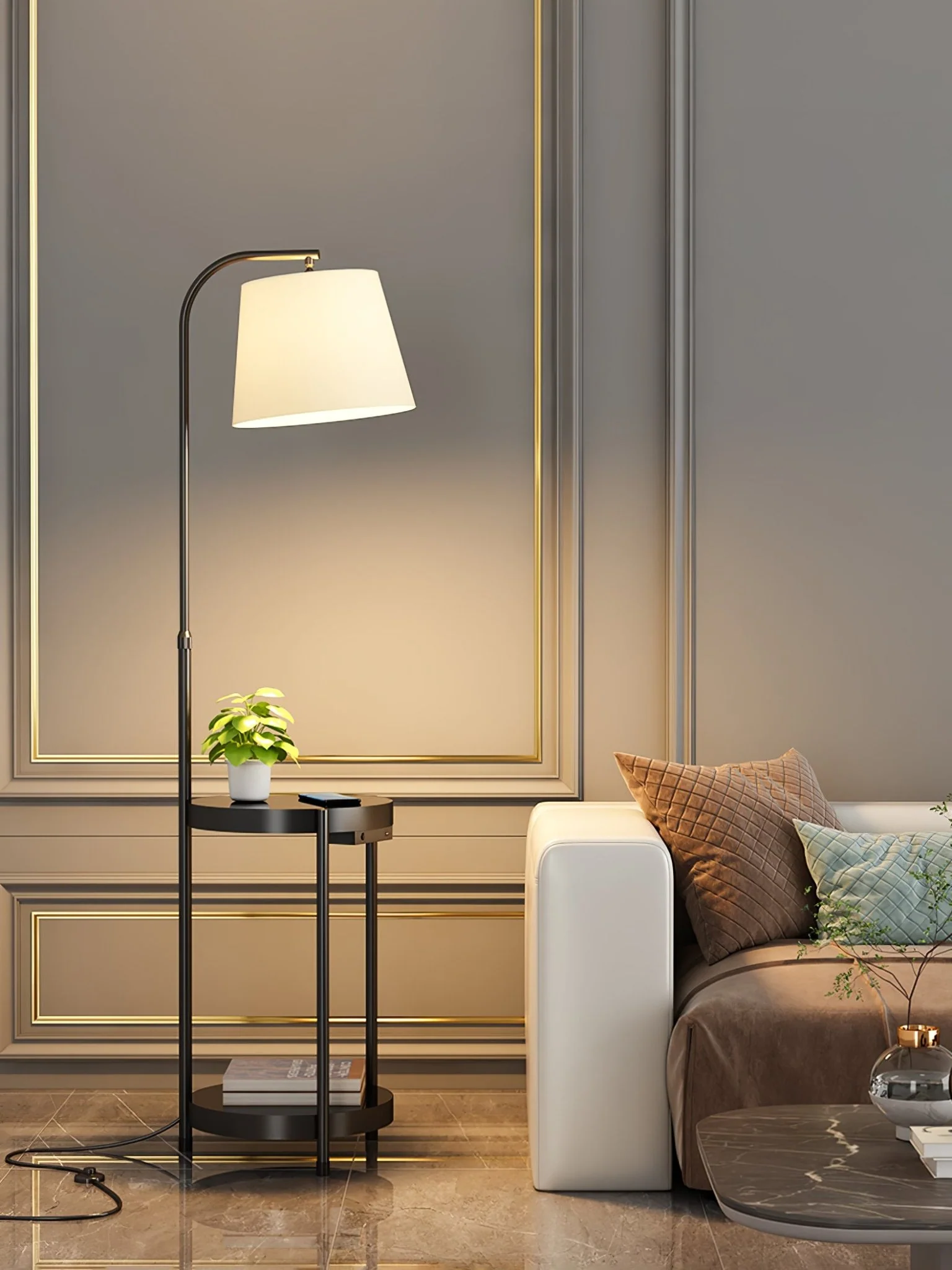 Lilah Floor Lamp - ∅ 13.8″ x H 63″ (without drawer) / Black & White / UK plug