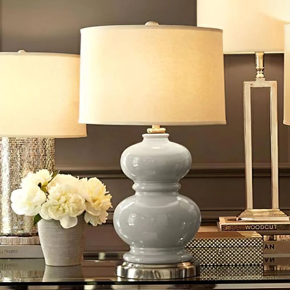 Ceramic Gourd Table Lamp - ∅ 14.9″ x H 26.7″ / Dia 38cm x H 68cm / White / US plug