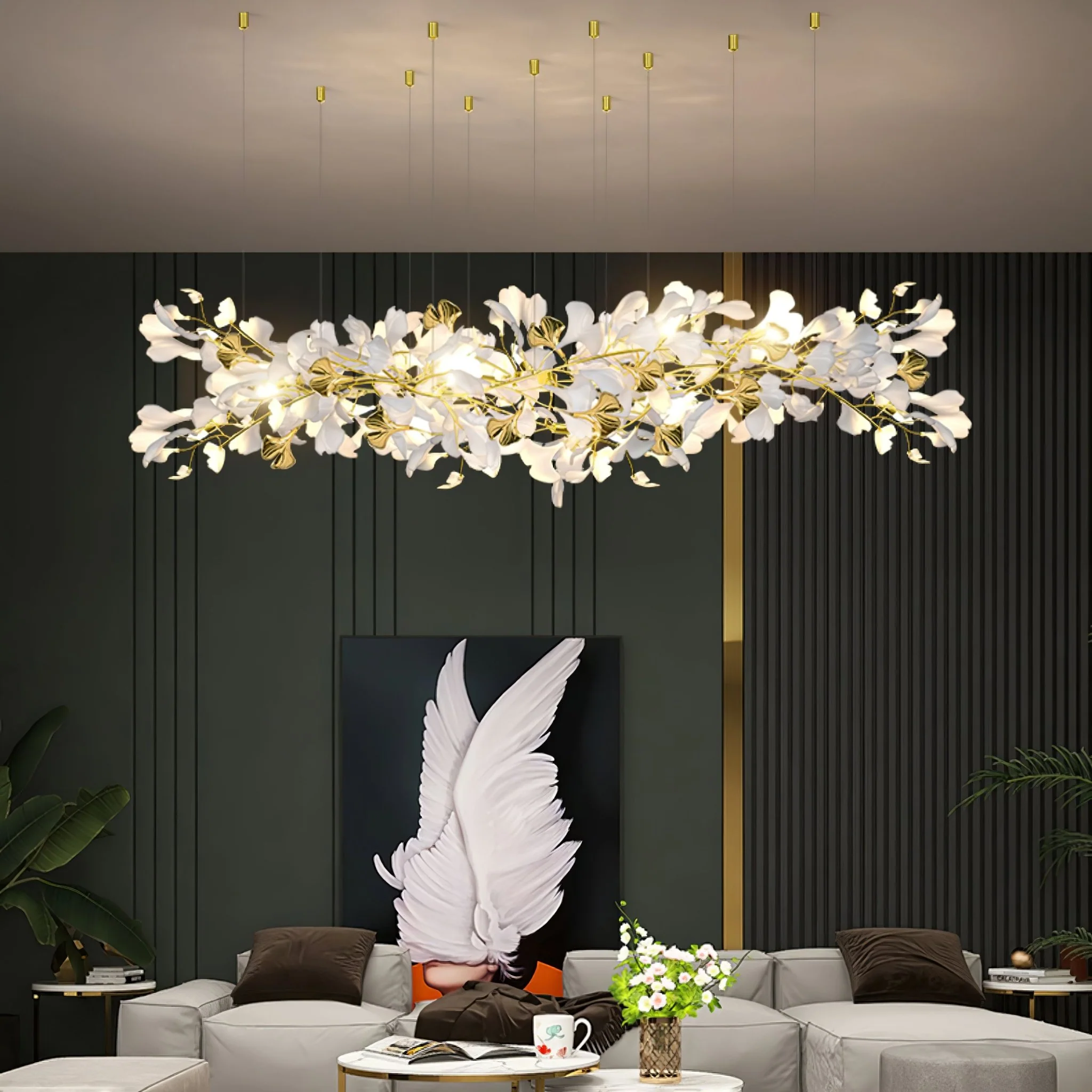 Люстра Gingko Z - ∅150см x 400см, золотой, белый