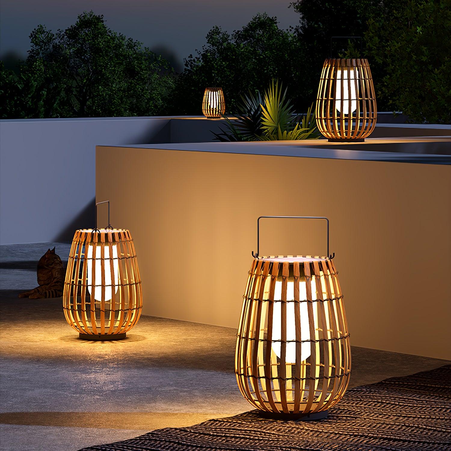 Уличный светильник Tropic Braid Lantern - модель B, солнечная батарея, ∅30см x 40см, черный, дерево