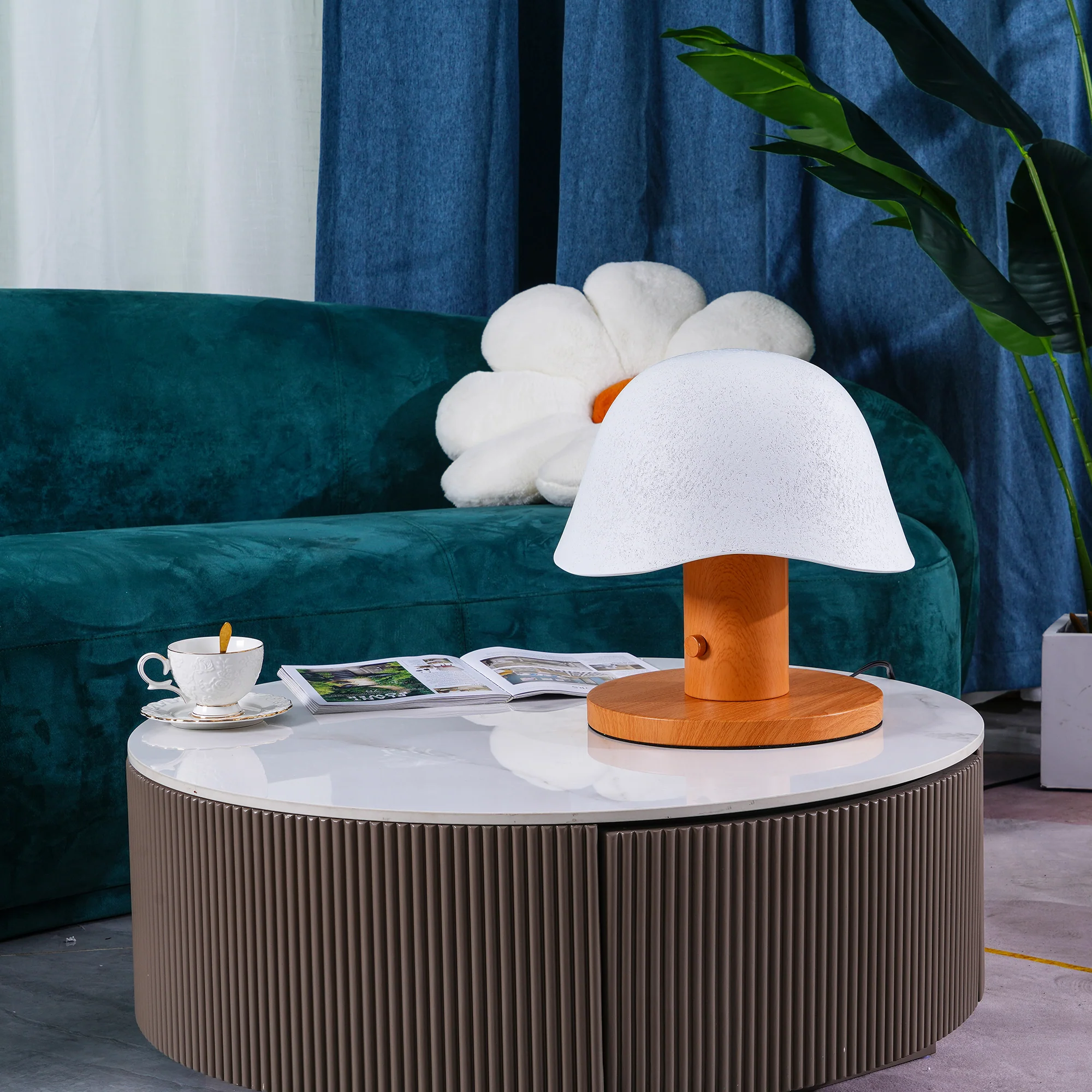 Mushroom Inspired Table Lamp - ∅ 13.8″ x H 13.8″ /  Dia 35cm x H 35cm / Brown / AU plug