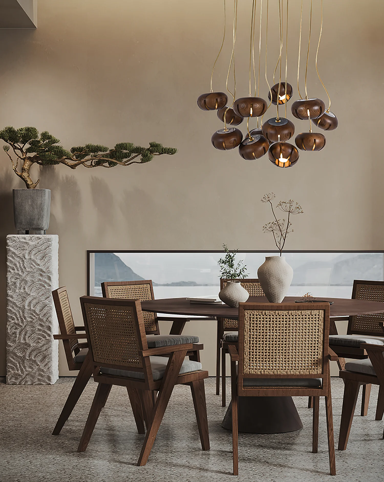 Люстра Wood Pumpkin Cluster - 19 плафонов ∅60см х 95см, орех