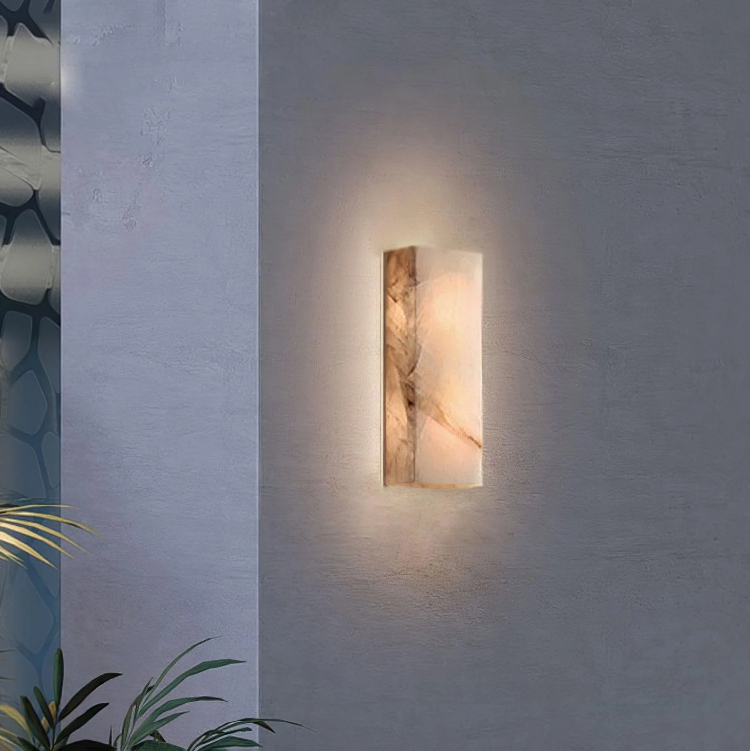 Настенный светильник Rectangular Alabaster - 16см x 10см x 65см, белый, холодный свет