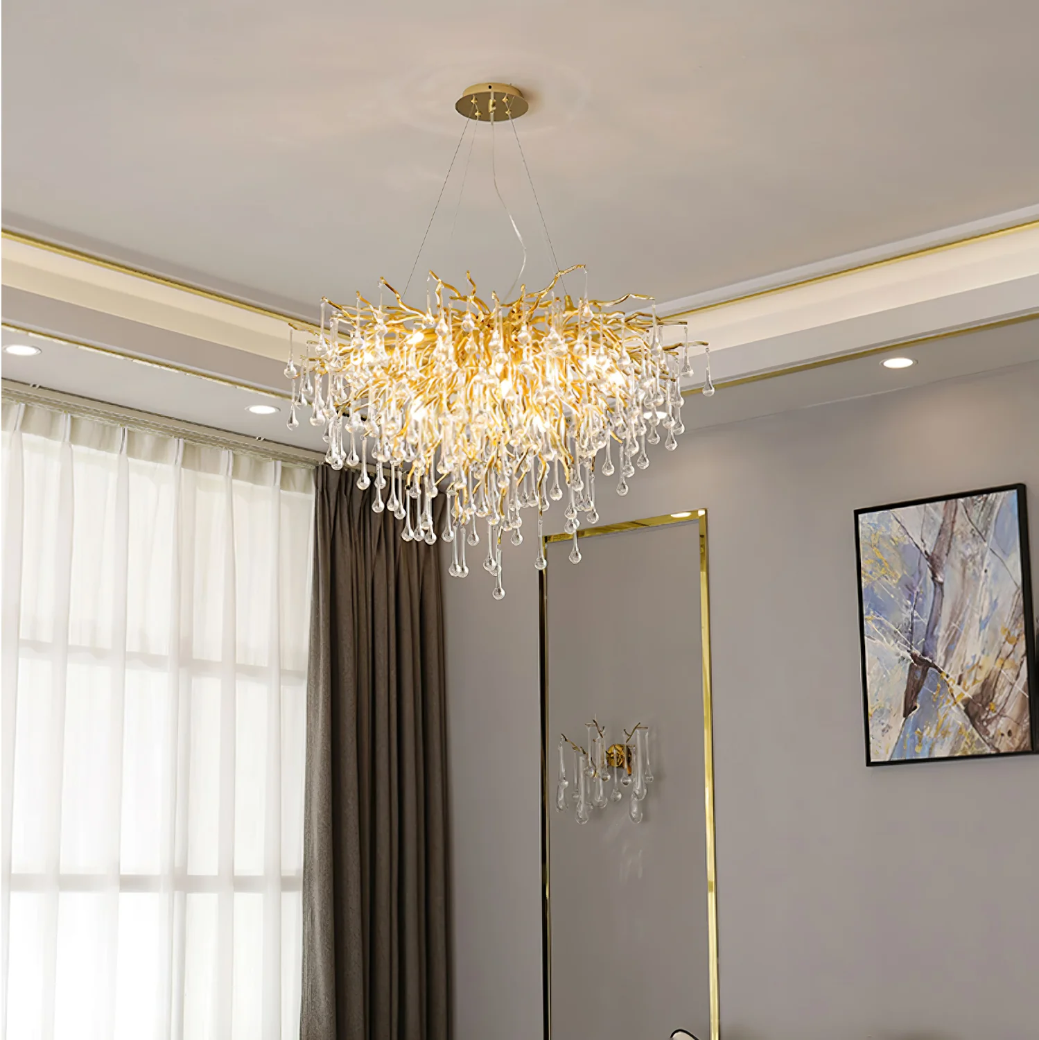 Люстра Teardrop Crystal - ∅40см x 30см, золотой, прозрачный кристалл