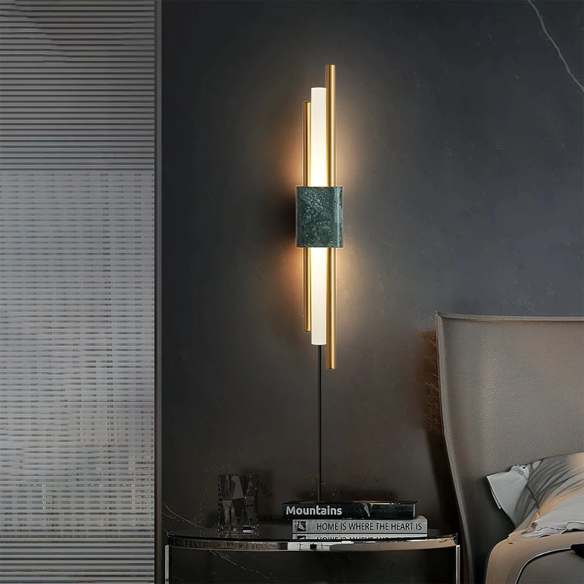 Tanto Plug In Wall Light - ∅ 3.9″ x H 19.7″ / Dia 10cm x H 50cm Set of 2 / White Marble & Gold / EU Plug
