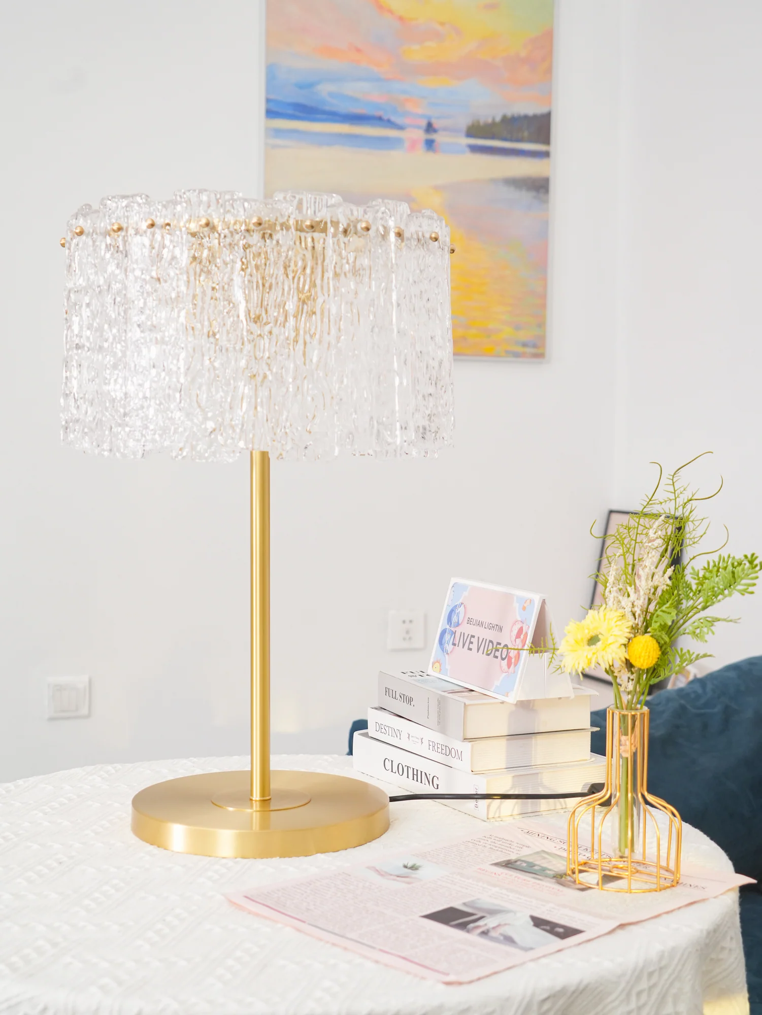 Skylar Table Lamp - ∅ 13.7″ x H 23.6″/ Dia 35cm x H 60cm / Brass & Clear / AU plug