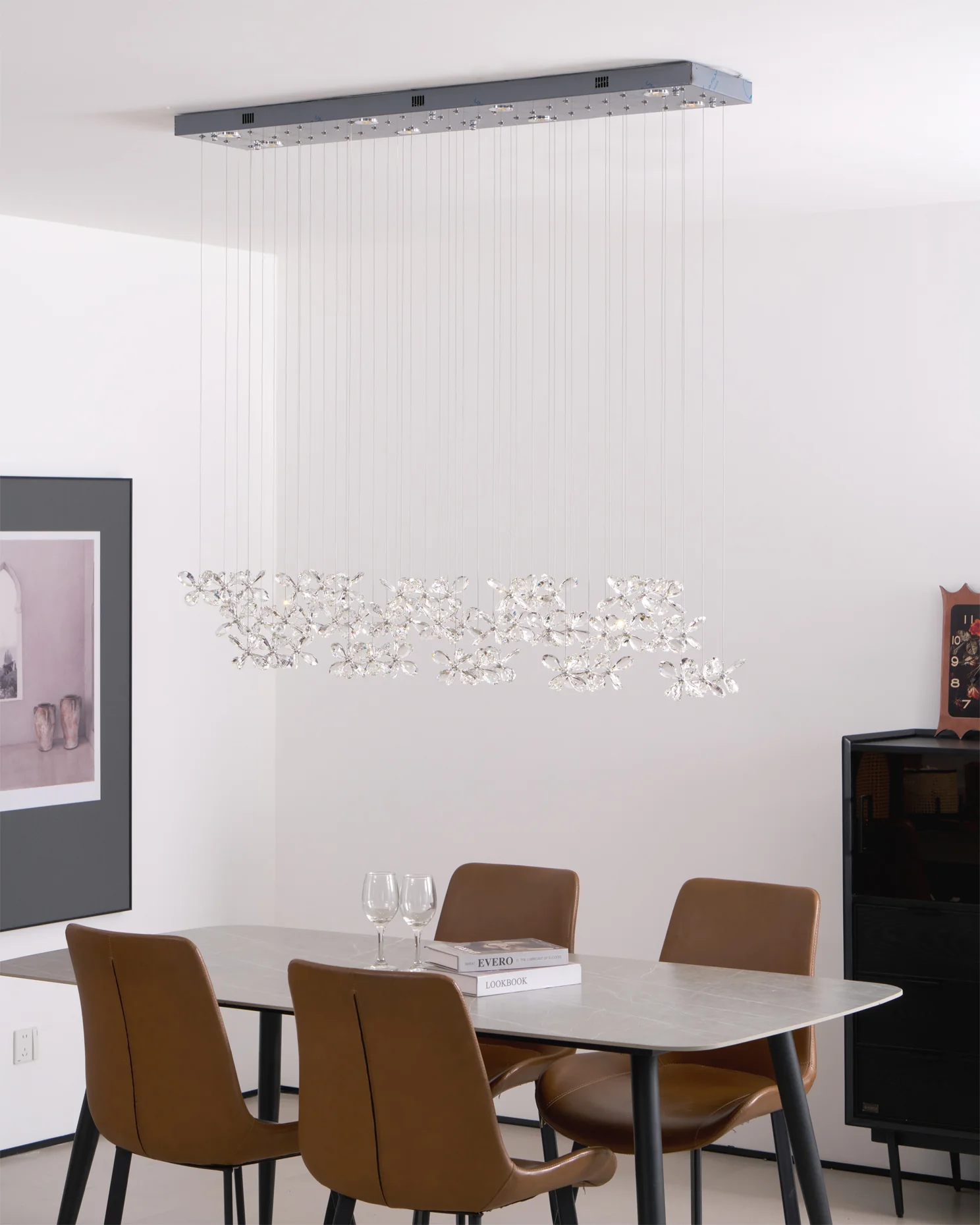 Люстра Floating Butterfly - круглое основание ∅80см x 150см, серебряный, прозрачный, холодный свет