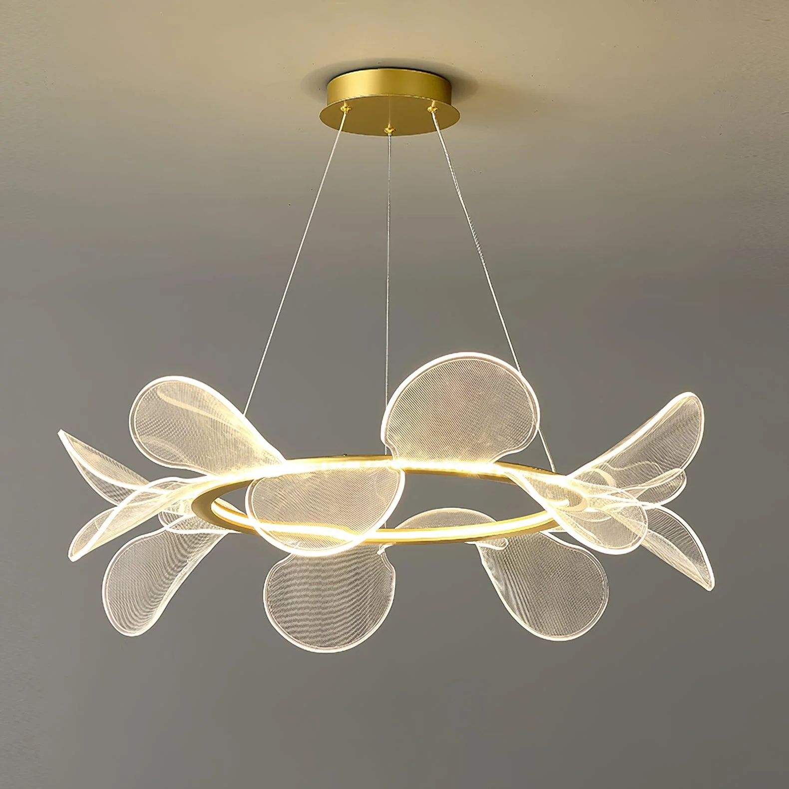 Люстра Bain Flying Flowers - ∅50см x 16см, золотой, прозрачный, холодный свет