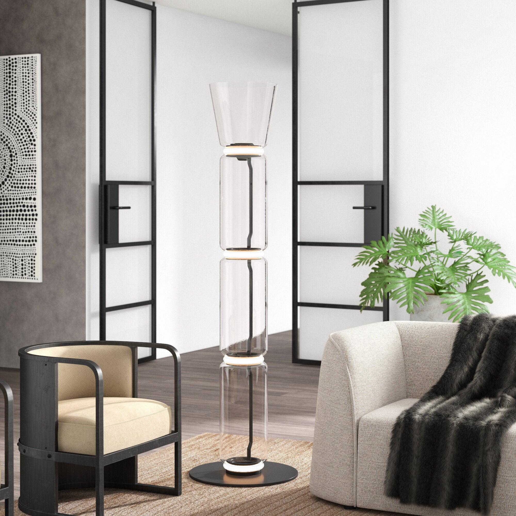 Торшер Bamboo Glass - ∅28см x 57см, стекло, черный, теплый свет