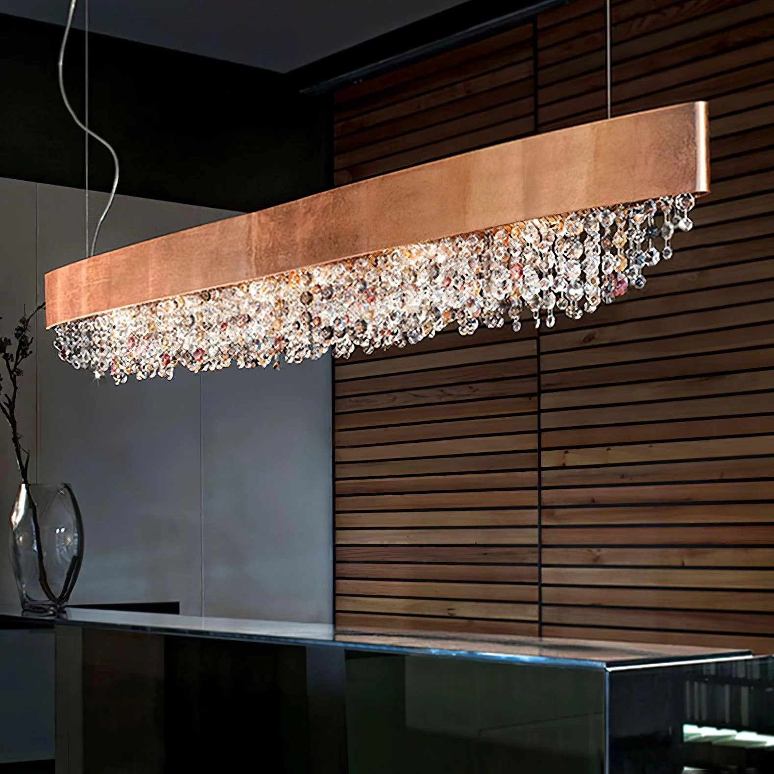 Подвесной светильник Marilyn Modern Crystal - 100см x 13см x 26см, розовое золото, прозрачный кристалл