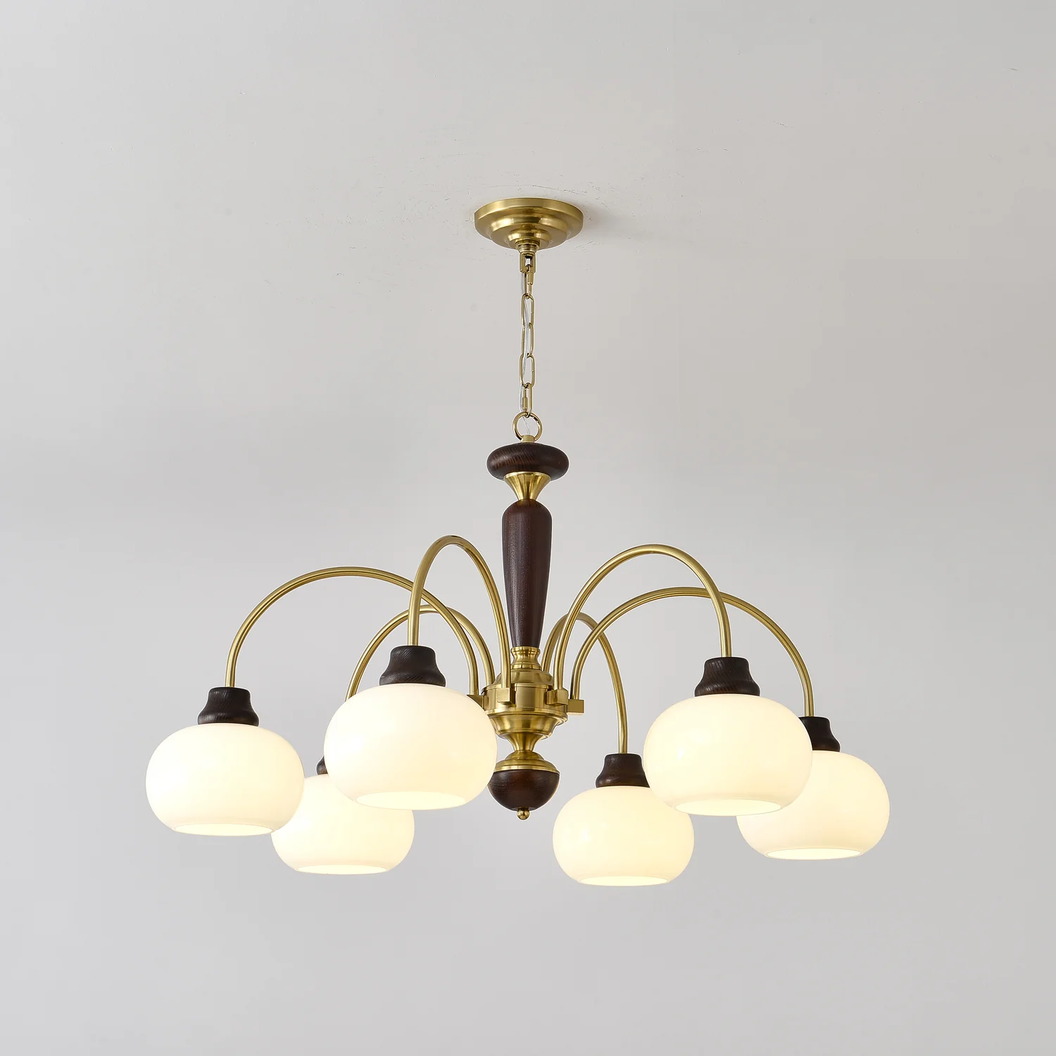 Люстра Arched Globe - 6 плафонов ∅82см x 40см, орех, золотой